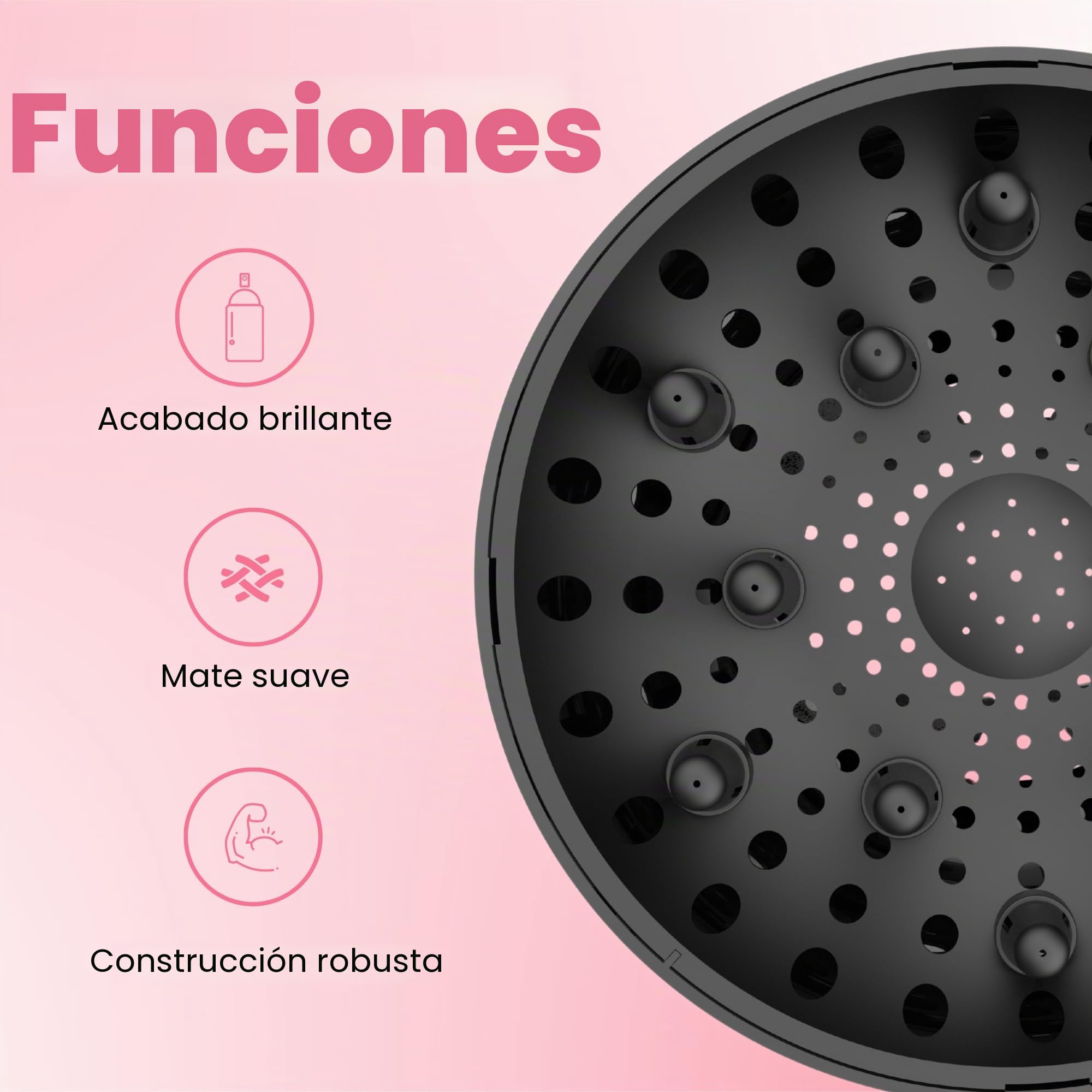 difusor Universal para secadores de pelo con boquilla de diámetro 4,3-6,6 cm, Hair holding fuerte", para pelo rizado u ondulado, para rizos sin frizz (Negro)