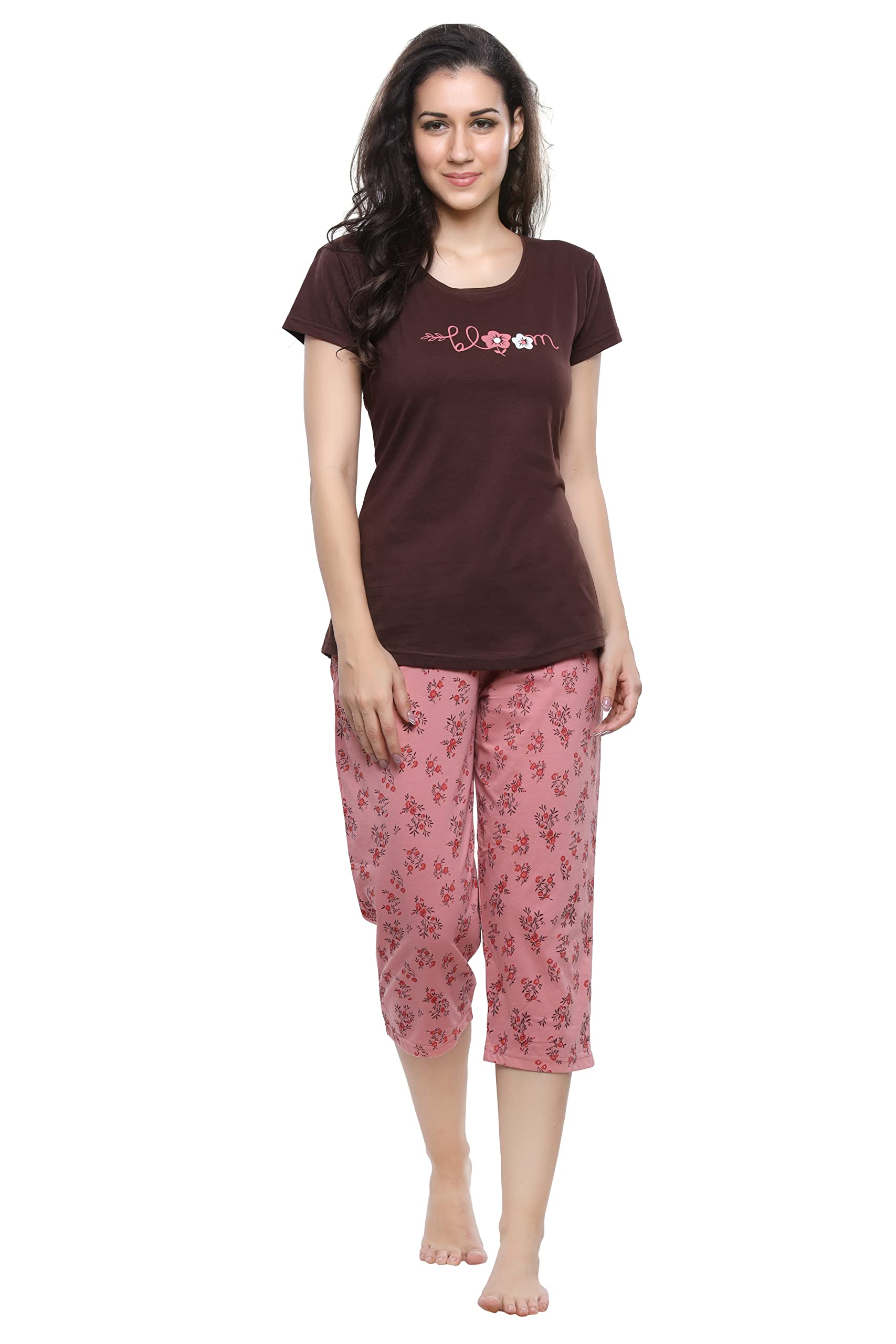 dzzo Cotton Night Suit for Women Girls | Women's Cotton Printed Capri & Top Night Suit Set Pyjama Set Sleepwear Nightwear Nightdress Loungewear-picture-0