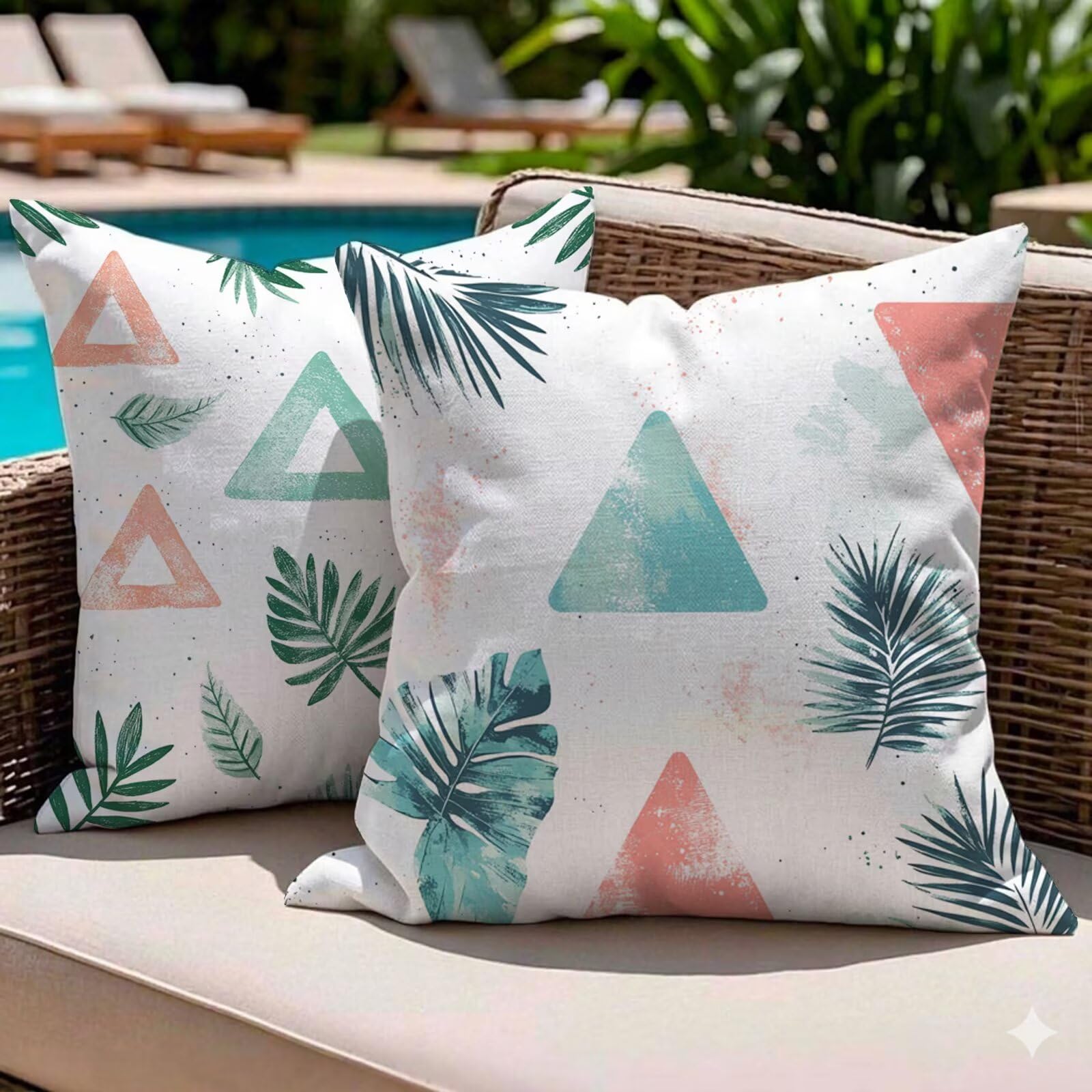 Housses de coussin imperméables 45x45 lavables motif lin double face bleu rose