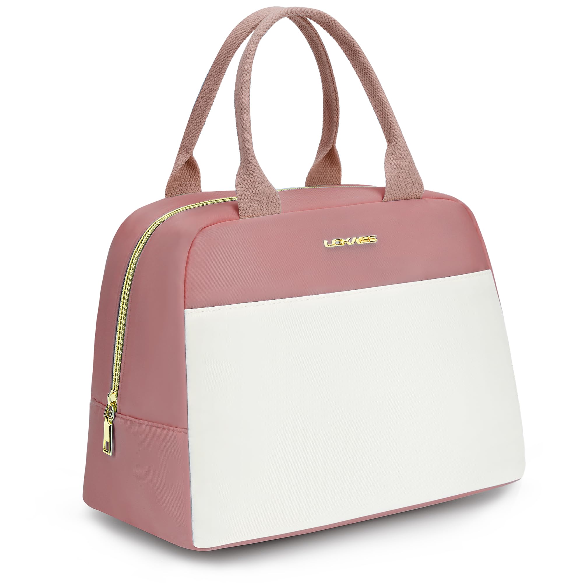 LOKASS Lunch Bag for Women-Insulated Adults Lunch Box with Front Pocket- Small Cute Lunch Tote for Work-Reusable Cooler Bag for Office Picnic Beach or Travel (Pink Purple)