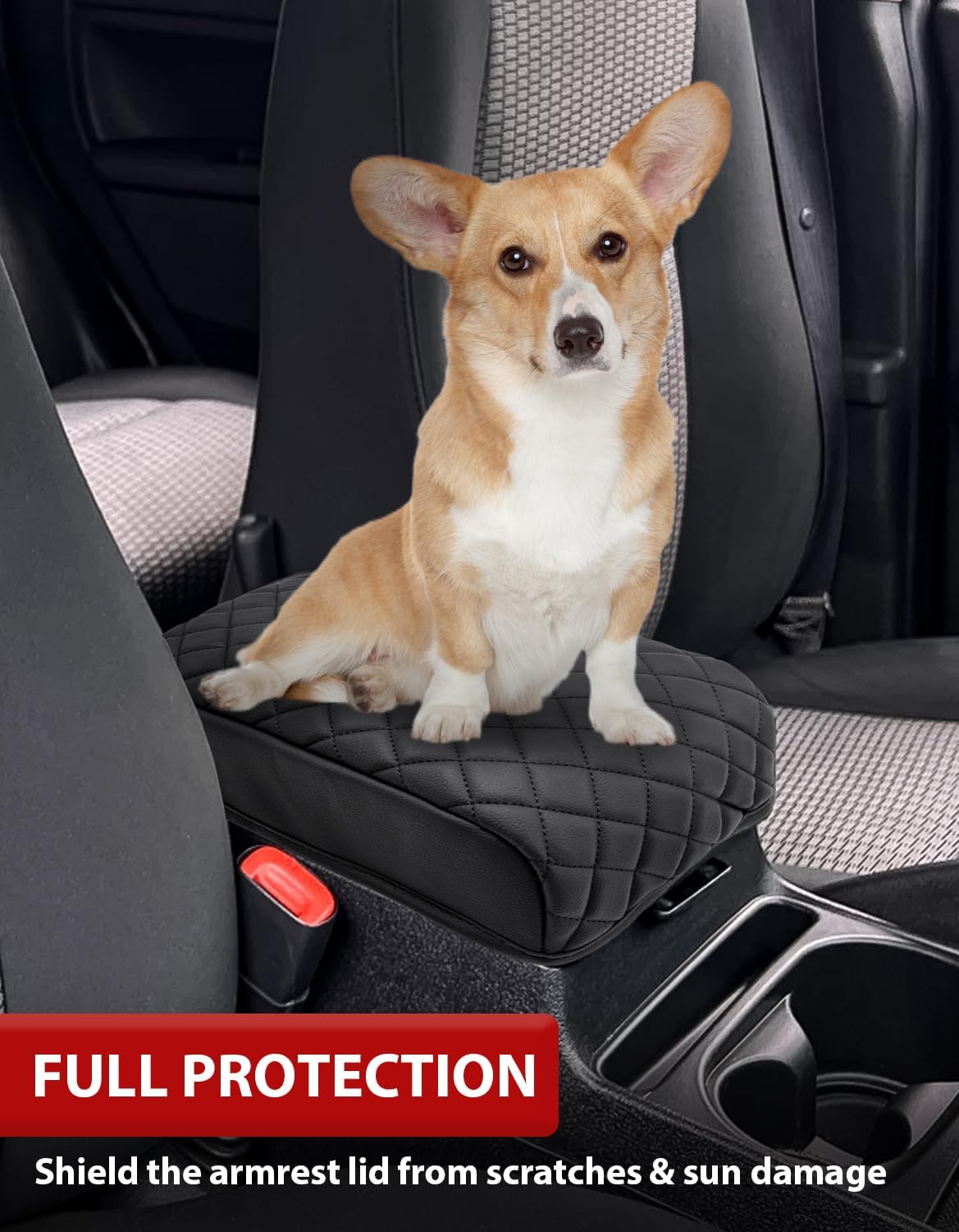 KBH Center Console Armrest Cover for Jeep Commander, Grand Cherokee 2005 2006 2007 2008 2009 2010, Middle Console Lid Cushion Protector, Arm Rest Box Pad, PU Leather, Anti-Scratch, Black