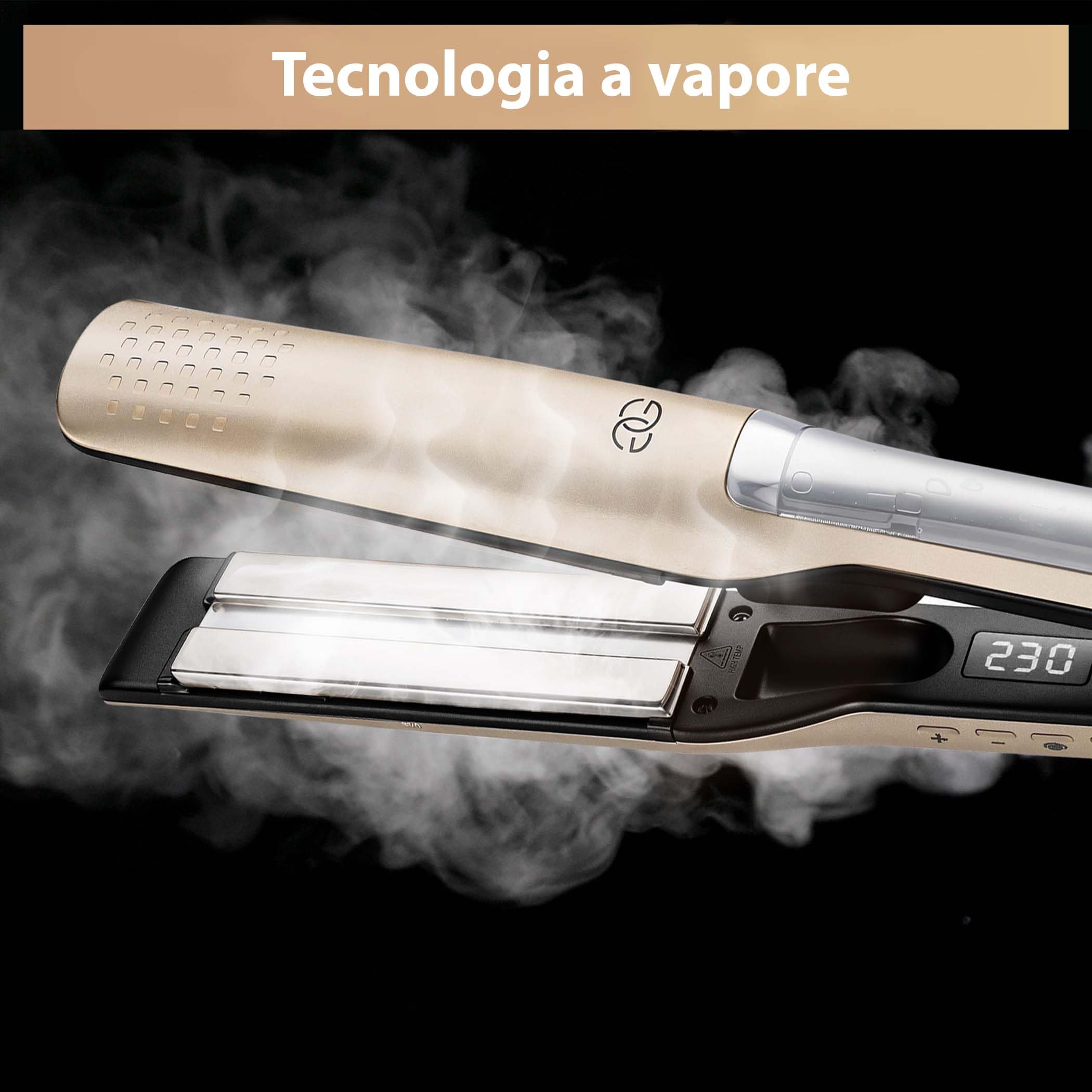 Piastra per Capelli a Vapore, Golden Goods Piastra capelli Professionale 2 in 1 Steampod, Vapore potente, Piastre Larghe, 10 temperature a 230 Gradi, Cavo 2 m