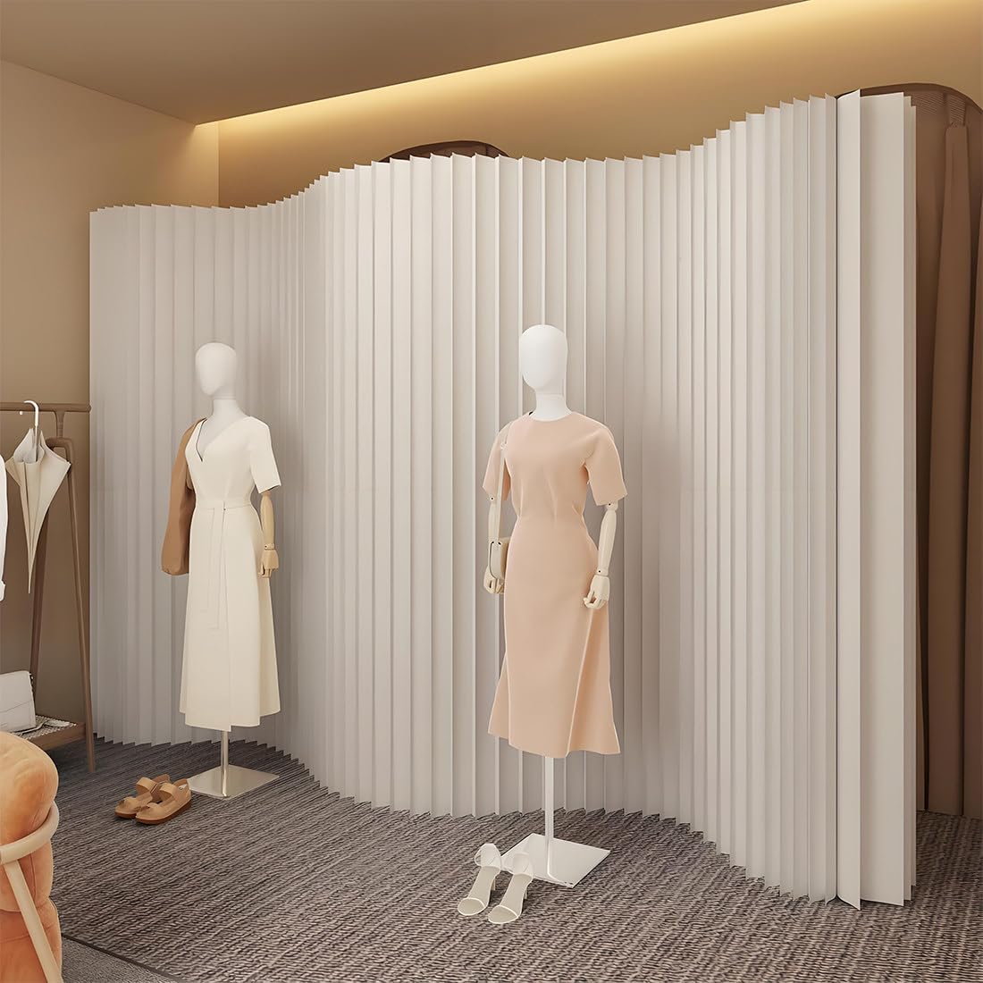 Separador de ambientes plegable portátil, pantalla de partición de papel kraft, separador telescópico para oficina, exposición y hogar, transformable y flexible, 1,8 m x 4 m