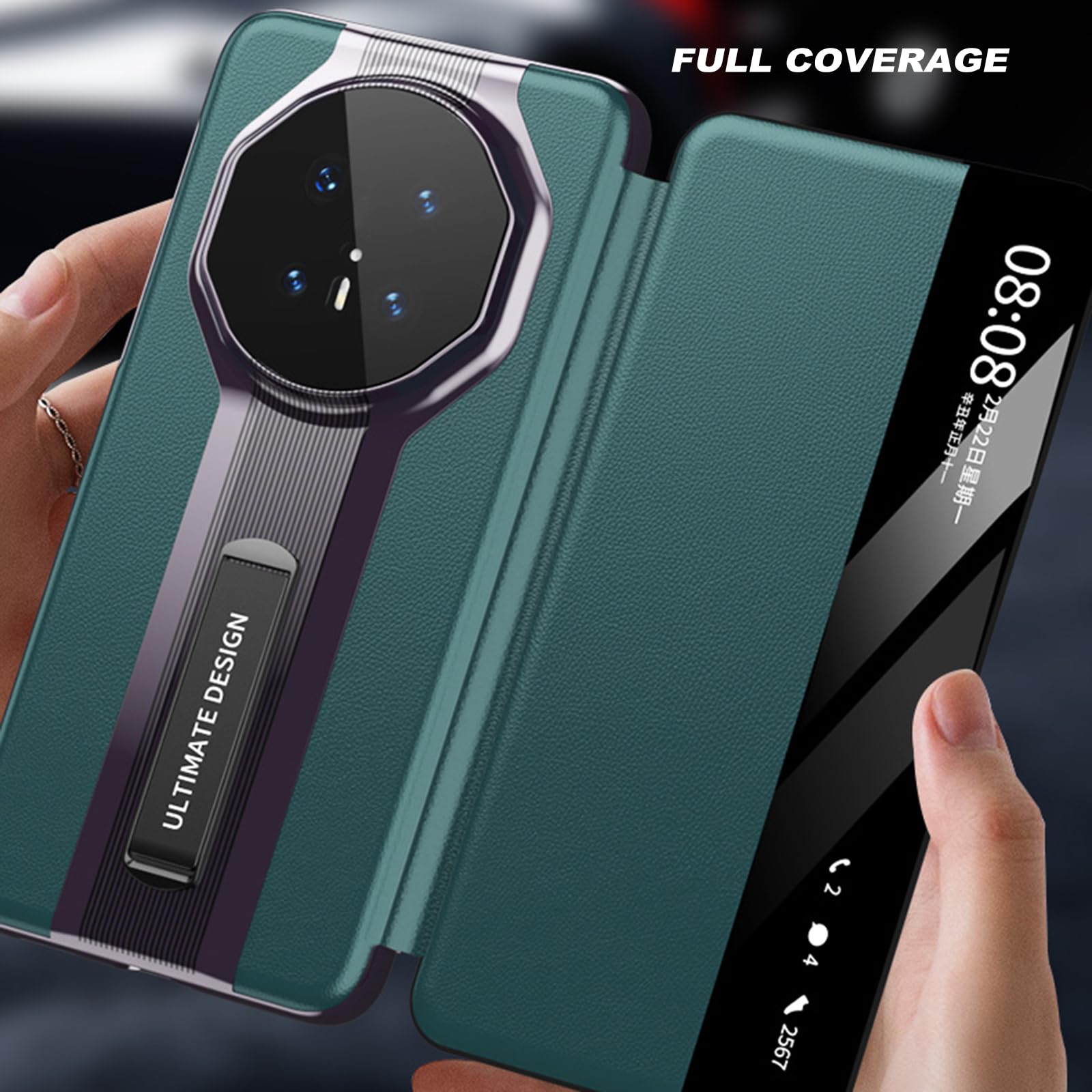 Etui z prawdziwej skóry do Huawei Mate 70 Pro +/70 Pro / 70, etui z okienkiem, ultracienkie, luksusowe, składane etui na telefon komórkowy, odporne na uderzenia, białe, 70 Pro +