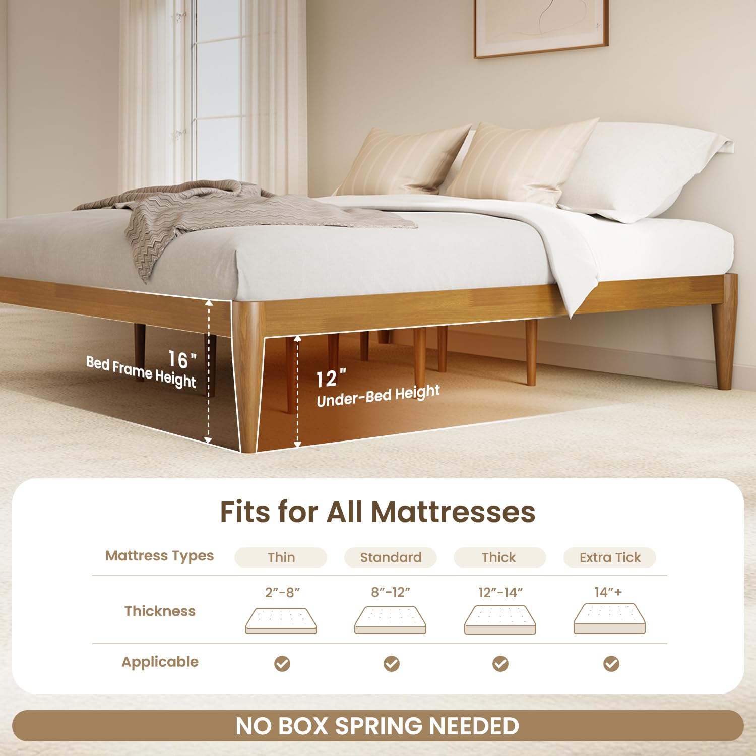Amazon.com: IOTXY Twin Platform Bed Frame - Solid Wood 16-Inch