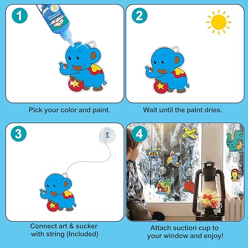 Miniatura 4 de Pintura artística para ventana, kit de 36 atrapasoles doble para niños, haz tu propio divertido juego de atrapasoles con ventosas para auto y