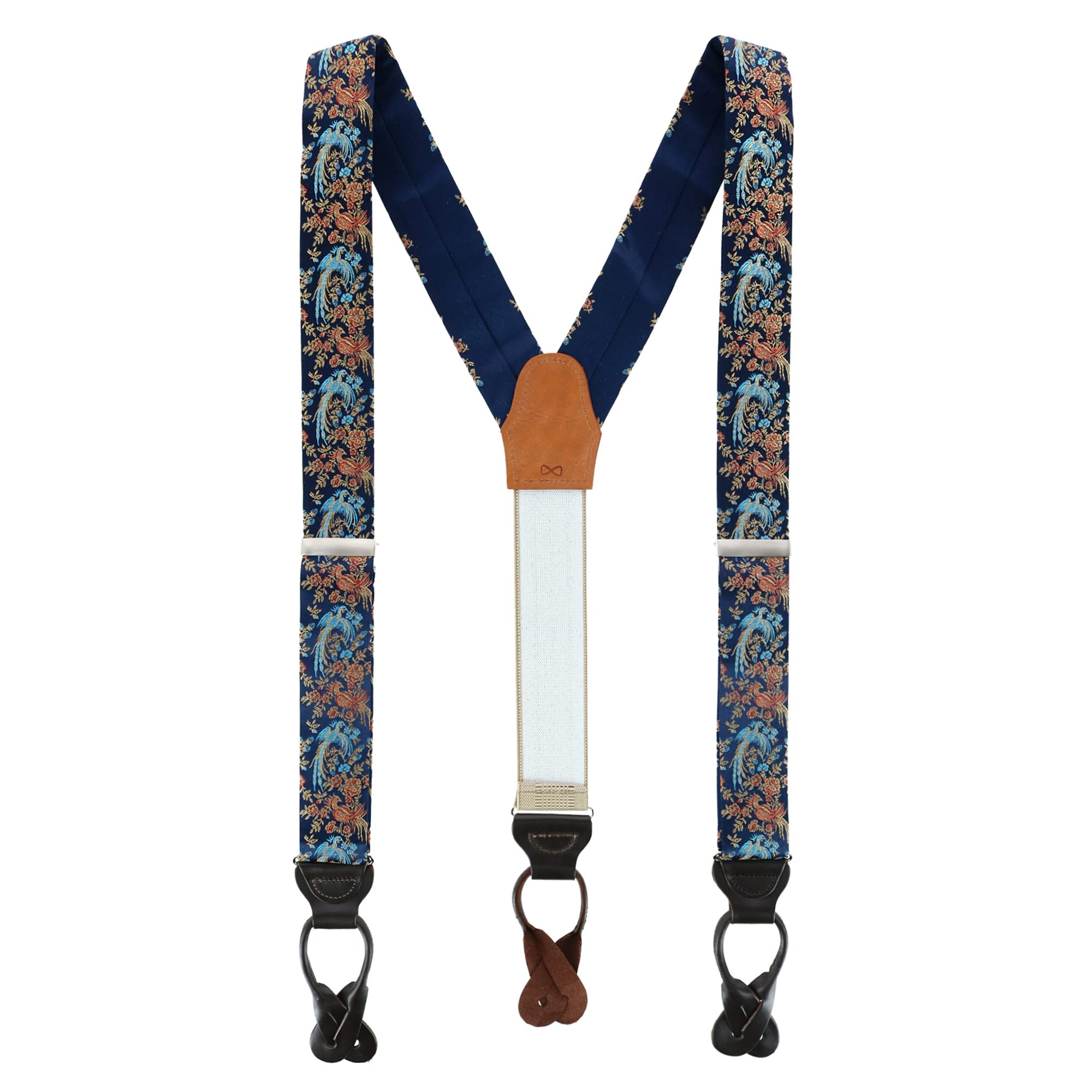 Trafalgar Men's Birds of Prosperity Silk Button End Braces (Suspenders), Navy