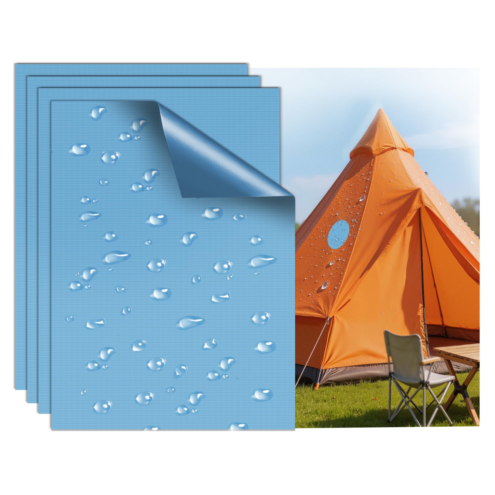 Waterproof Nylon Tent Repair Kit Patches – Outdoor Gear Ripstop Fix Fabric Repair Tape, Self-Adhesive Patches for Clothing, Down Jacket, Puffer Coat, Sleeping Bag, Backpack, 4PCS SkyBlue — image 1