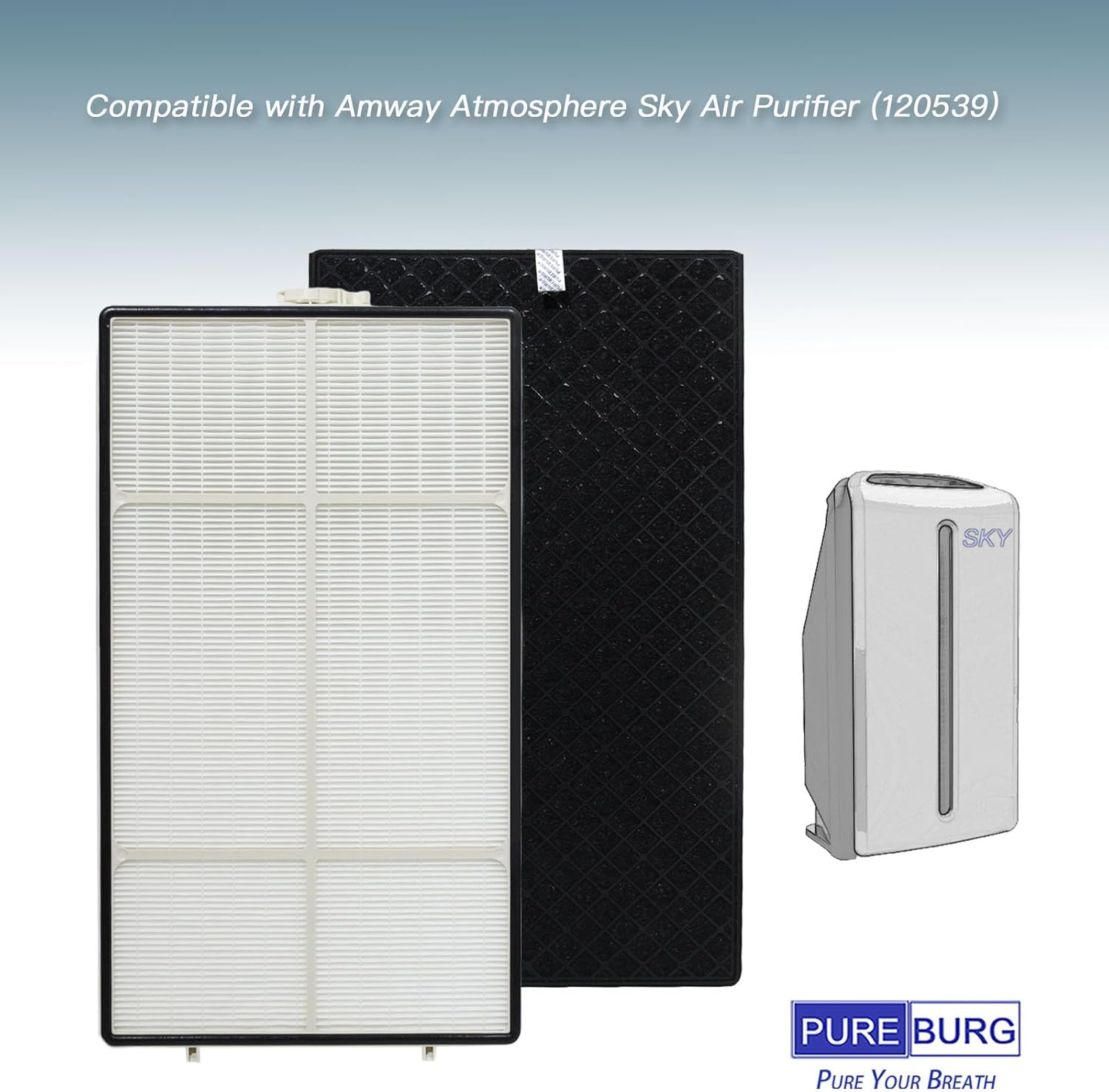 PUREBURG Replacement Filter Compatible with Amway Atmosphere Sky Air Purifier (120539),H13 HEPA Filter & Activated Carbon (120540 120541) Air Clean Dust. VOCs Odor
