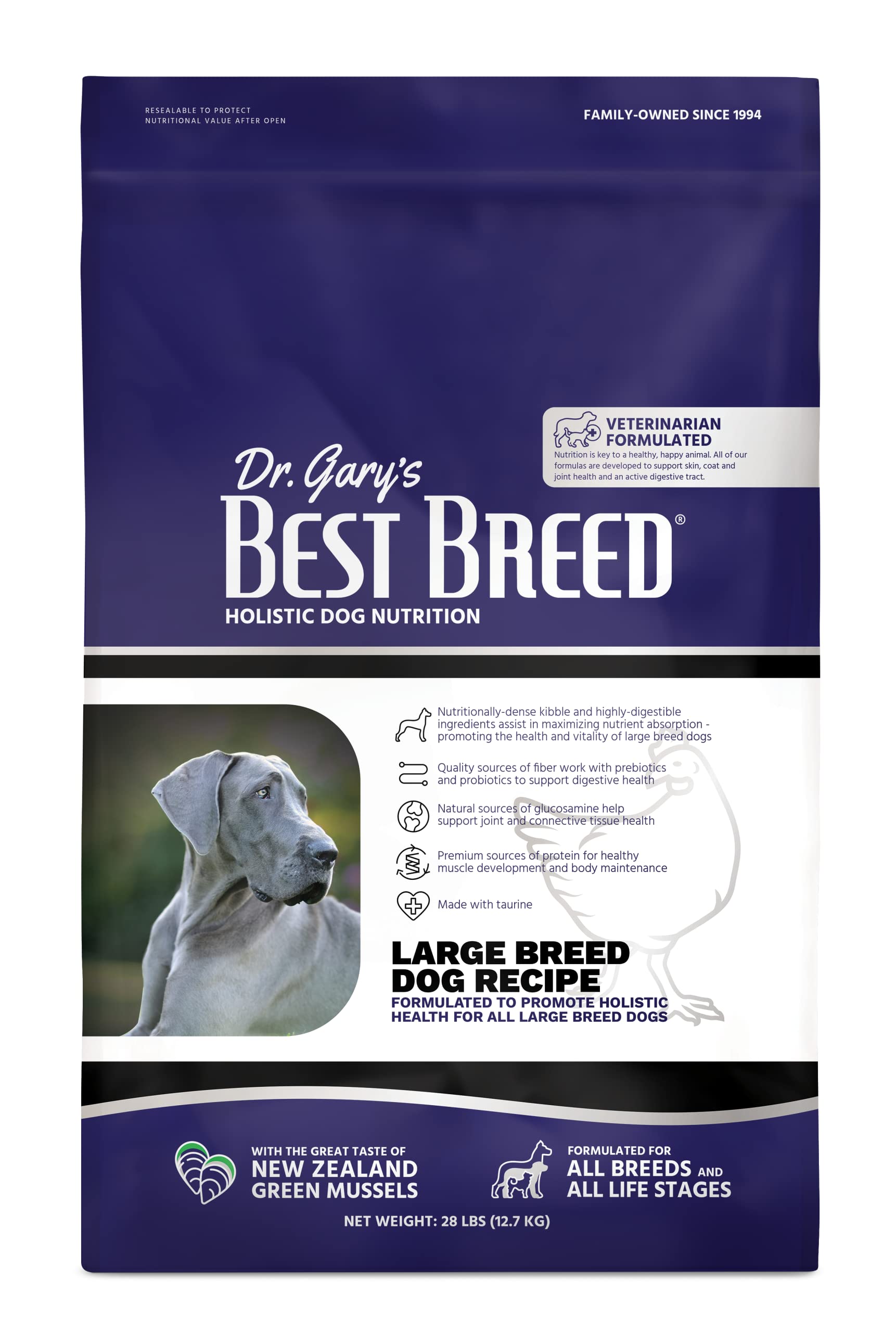 Best Breed Dr. Gary's Large Breed Dog Diet Made in USA [Natural Dry Dog Food] - 28lbs., Dark Brown, Medium