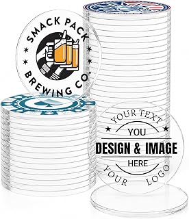 Packung mit 30–200 personalisierten Poker-Chips, doppelseitiger Vollfarbdruck, klare Acryl-Getränke-Spielsteine mit Ihrem personalisierten Logo/Text/Bild/QR-Code für Bar, Party, Hochzeit