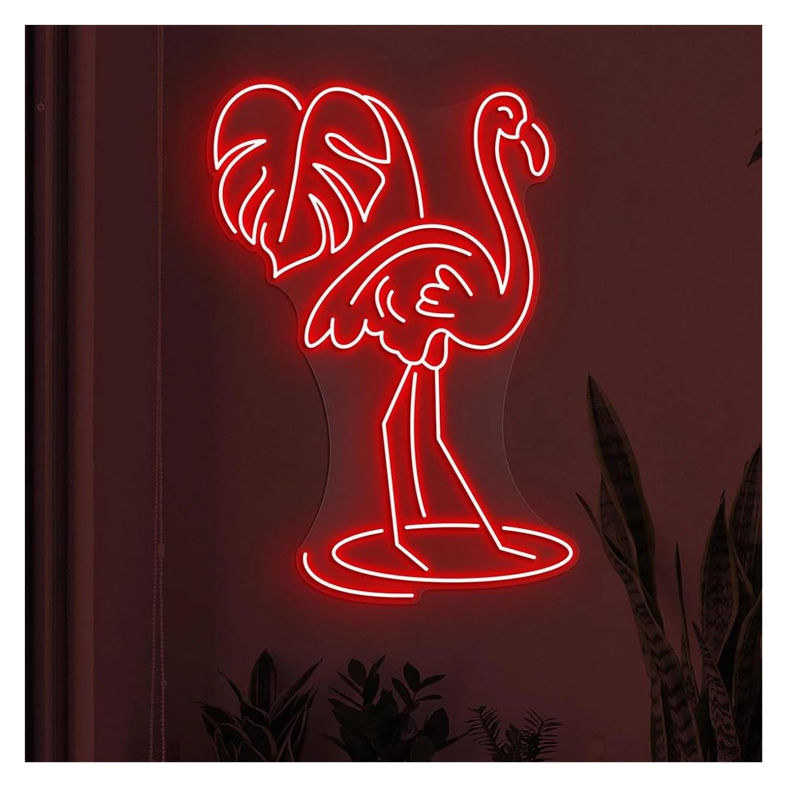 Shouxi G Sign Lamp Flamingo With Leaf Neon Sign Birds Shop Wall Decor Beach Decoration(,60Cm)