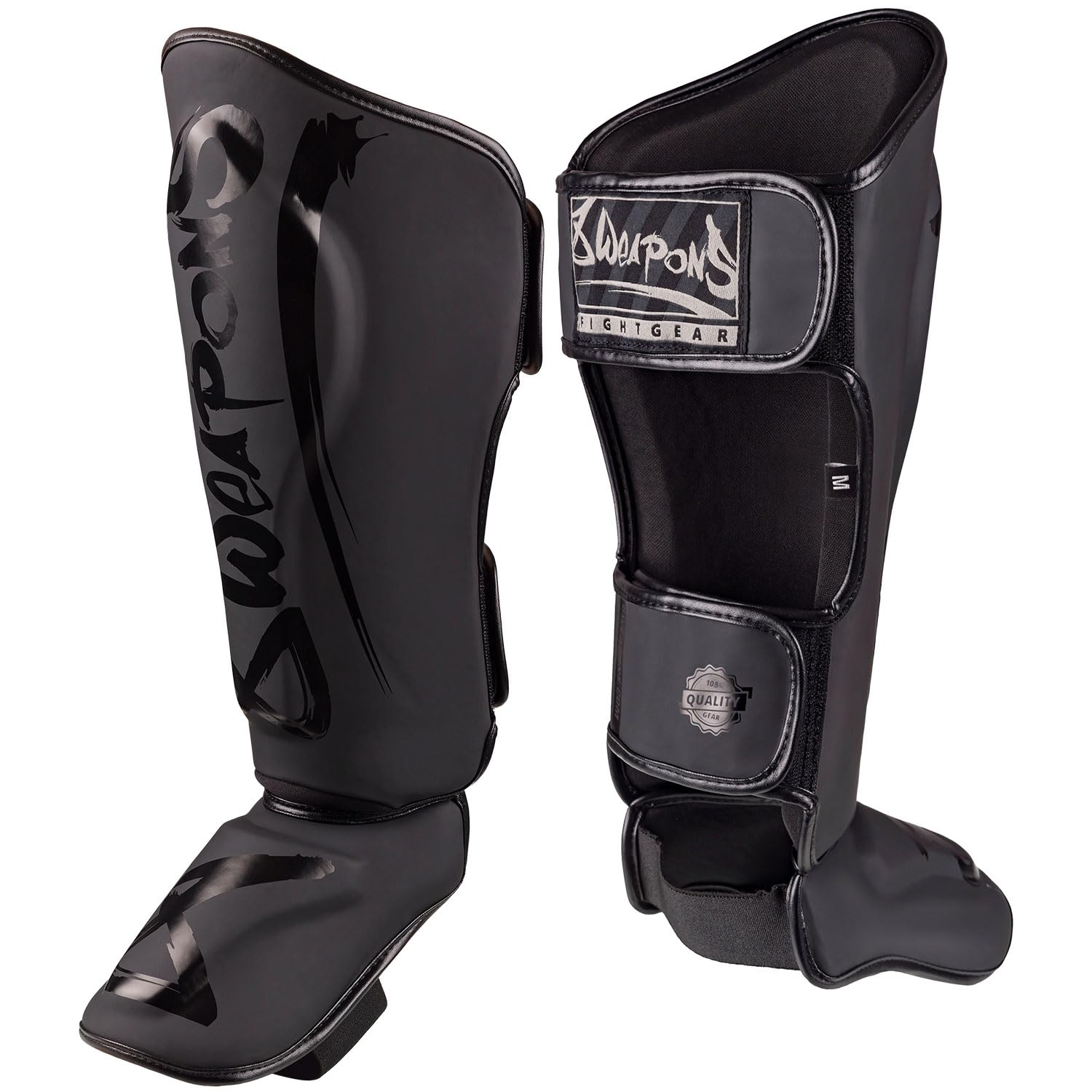 8 WEAPONS Schienbeinschoner Unlimited 2.0, Schwarz-matt, Training & Wettkampf, Hochwertiges Kunstleder und perfekte Dämpfung, Muay Thai, K1, MMA, Karate & Kickboxen