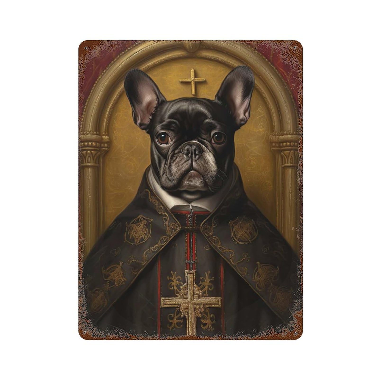 French Bulldog The Pope Rust Effect Tin Sign 15.7"x11.8", Farmhouse Wall Decor for Farmhouse, Kitchen And Entryway Decor