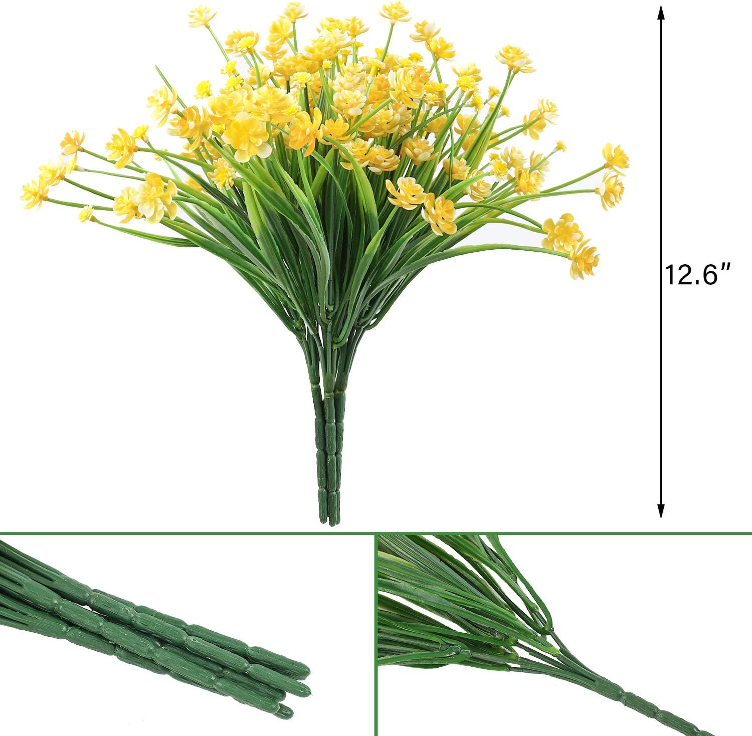 Whonline 12pcs Artificial Fall Flowers for Outdoors Plastic UV Resistant Shrubs Plants for Garden Wedding Farmhouse Indoor Outdoor Decor(Yellow)