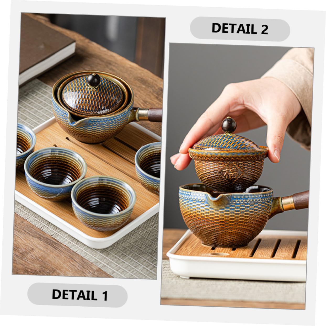 OUNONA Juego de Té Diseño Elegante y Práctico Portátil Tetera Giratoria de Cerámica y Bolsa de Almacenamiento para Viaje y Oficina para Aficionados al Té