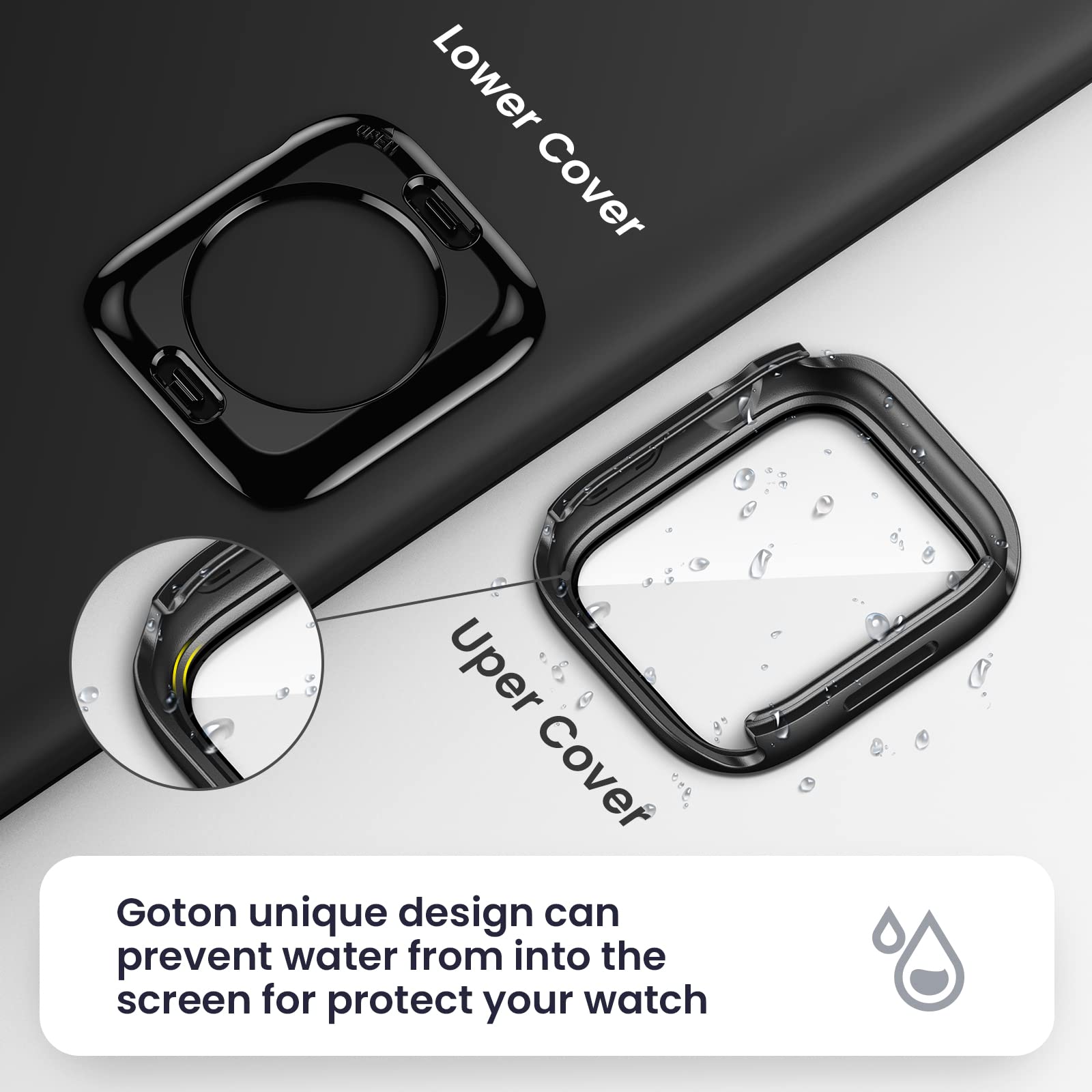 [2 w 1] Wodoodporne etui Goton do Apple Watch Series 10, 9, 8, 7, SE2, SE, 6, 5, 4, Ultra, 2, Ultra, 46 mm, 42 mm, 45 mm, 44 mm, 41 mm, 40 mm, 49 mm, twardy PC 360° z osłoną ekranu do akcesoriów do