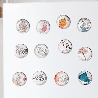 Generic 24Pcs Glass Refrigerator Magnet Fridge Sticker, 12 Styles, Strong Magnetic Suction, Crystal Clear Glass, Round Shape, White, Transparent