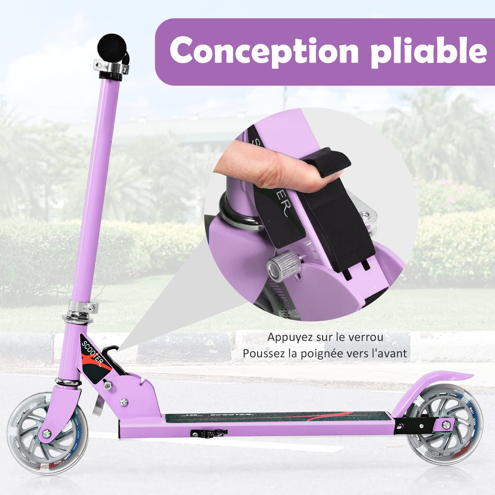 COSTWAY Trottinette Enfant Pliable avec Roulement ABEC-9 & 2 Roues Clignotantes 120mm, Trottinette Pro Enfants avec 3 Hauteurs Réglables & Béquille, Scooter, Charge 70kg pour 5-13 Ans