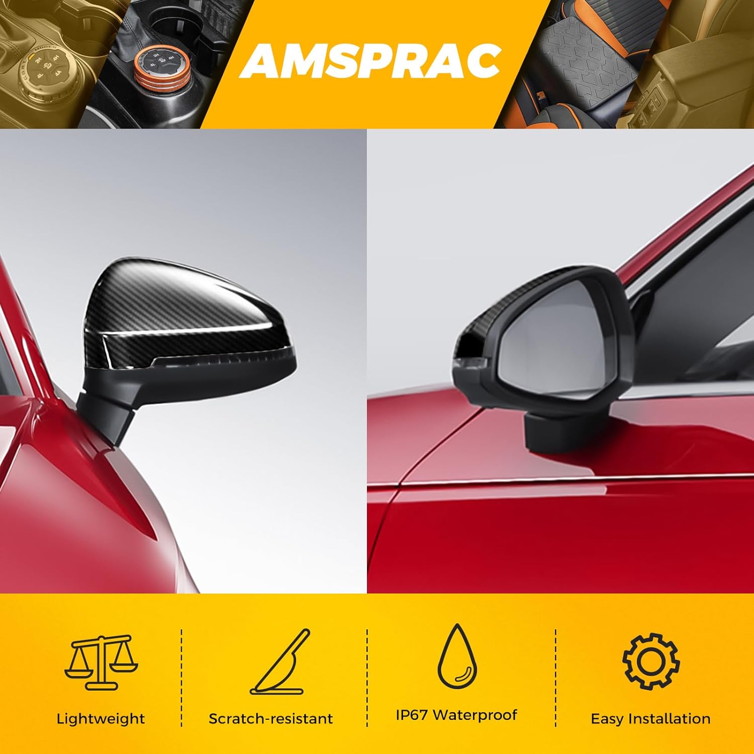 Door Side Rearview Mirror Covers Caps with Lane Assist,Exterior Mirror Covers,Side Mirror Caps compatible with for 2017-2023 Audi B9 A4 S4 A5 S5 RS5,Carbon Fiber Look,2PCS