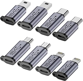 USB C/Lightning to Micro USB Adapter, Type C/Micro USB Female to Lightning Male Converter, Micro USB/Lighting to USB C Extender, USB C/Micro USB to Mini USB Connector (8 Pack)