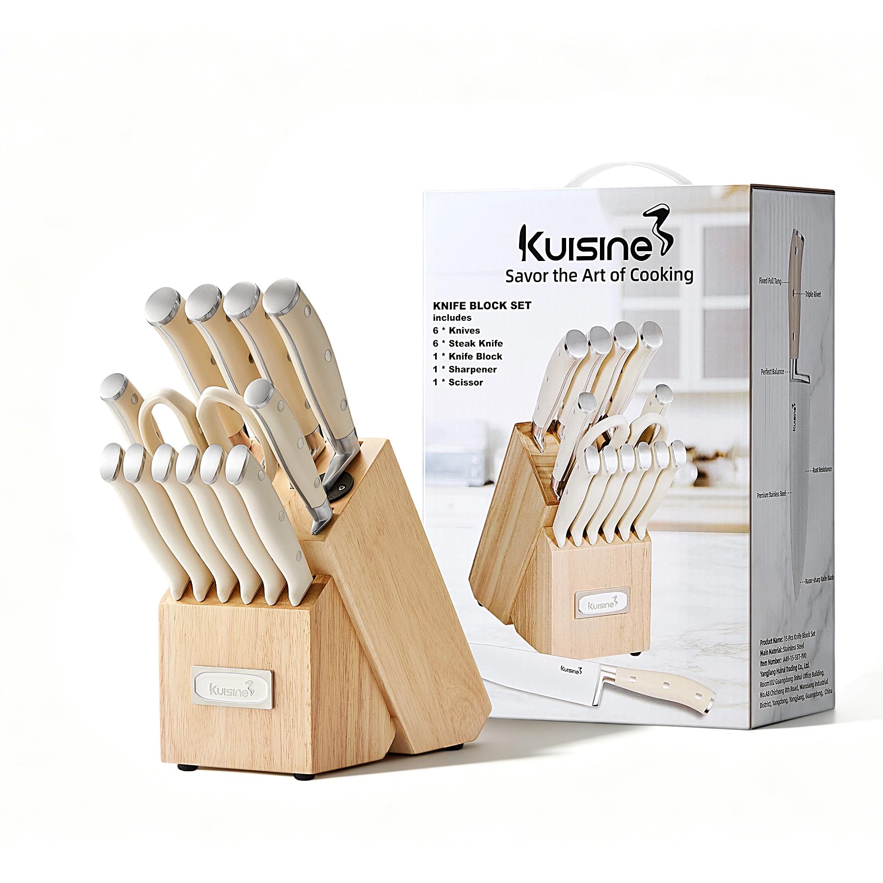 Kuisine Zestaw noży szefa kuchni, ultra ostre ostrze ze stali nierdzewnej o wysokiej zawartości węgla, ergonomiczny uchwyt, zestaw noży kuchennych z wbudowaną ostrzałką, prezent