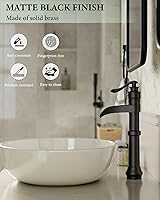 Vista 5 de Homevacious Grifo de baño negro para lavabo, cascada mate, cuenco antiguo de un solo orificio con tapón de drenaje emergente, línea de suministro