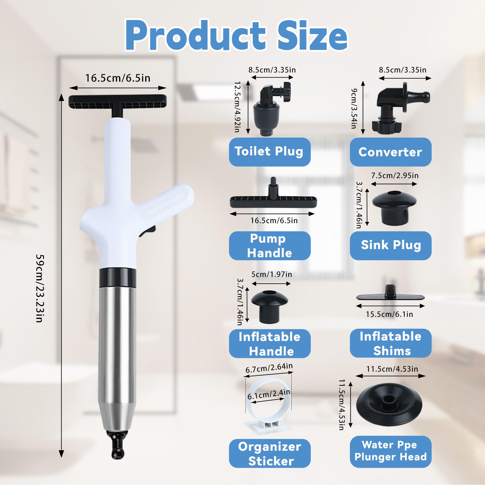 Déboucheur de Canalisations Haute Pression (4 Adaptateurs), Pompe à Détartrage Professionnelle avec Compression d'Air et Manomètre– Pour Toilettes, Évier, Douche, Cuisine – Anti-Bouchon Tuyauterie