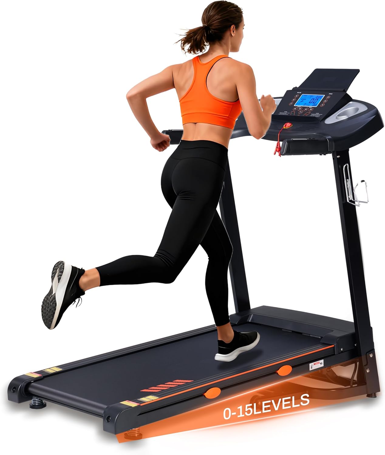 Treadmill with 15% Auto Incline, 3.0 HP Treadmills for Home with 18" Wide Running Belt, 0.5-10 MPH Speed, 300 LB Capacity, Shock Absorption, App Bluetooth