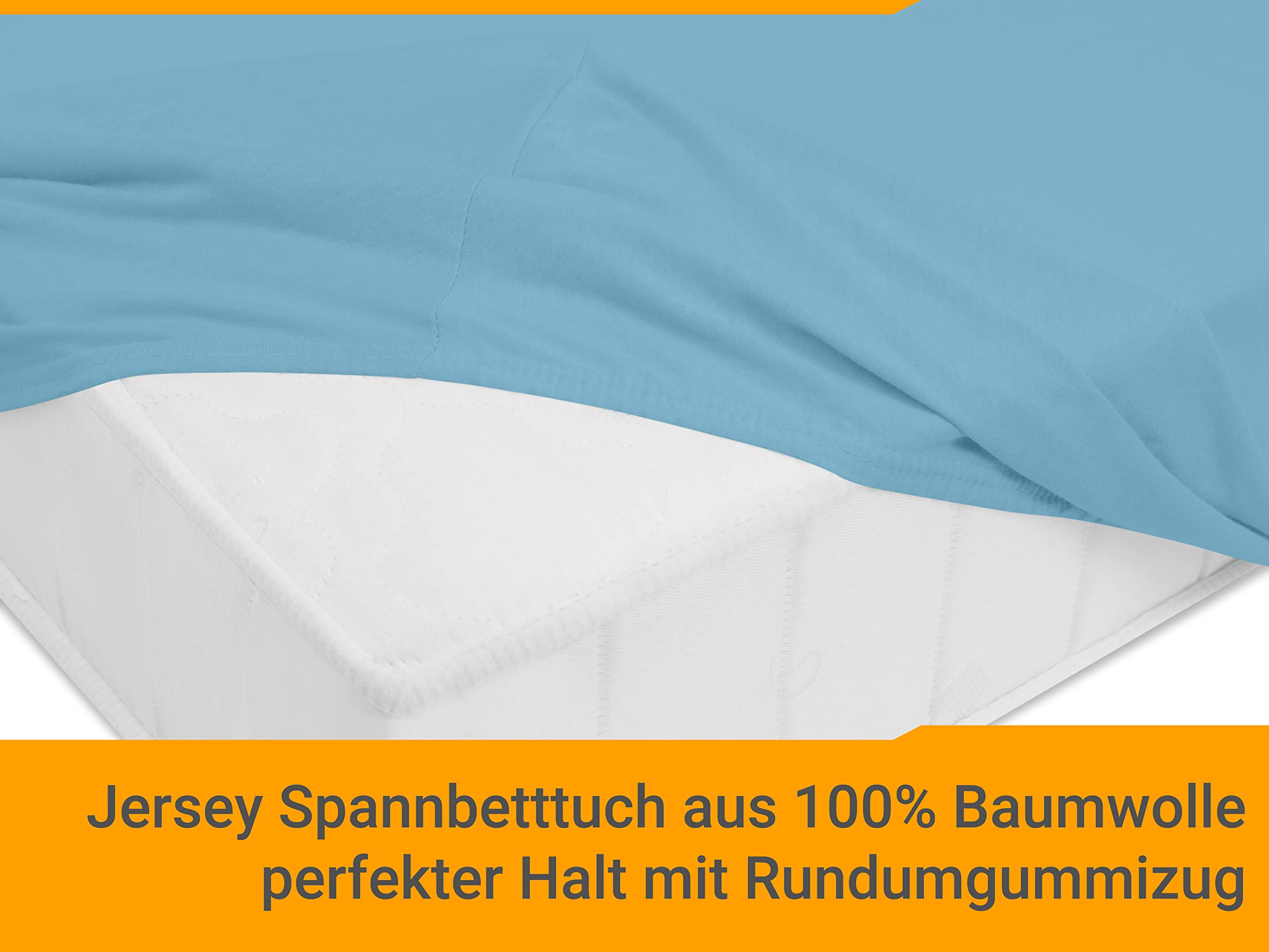 npluseins Jersey prześcieradło z gumką ze 100% bawełny - w 22 kolorach - w 6 rozmiarach, ok. 140-160 x 200 cm, jasnoniebieskie