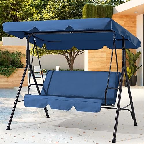 Columpio de patio de 2 asientos, columpio al aire libre con cojines extraíbles, toldo ajustable para patio trasero, porche, jardín, asiento de tela,
