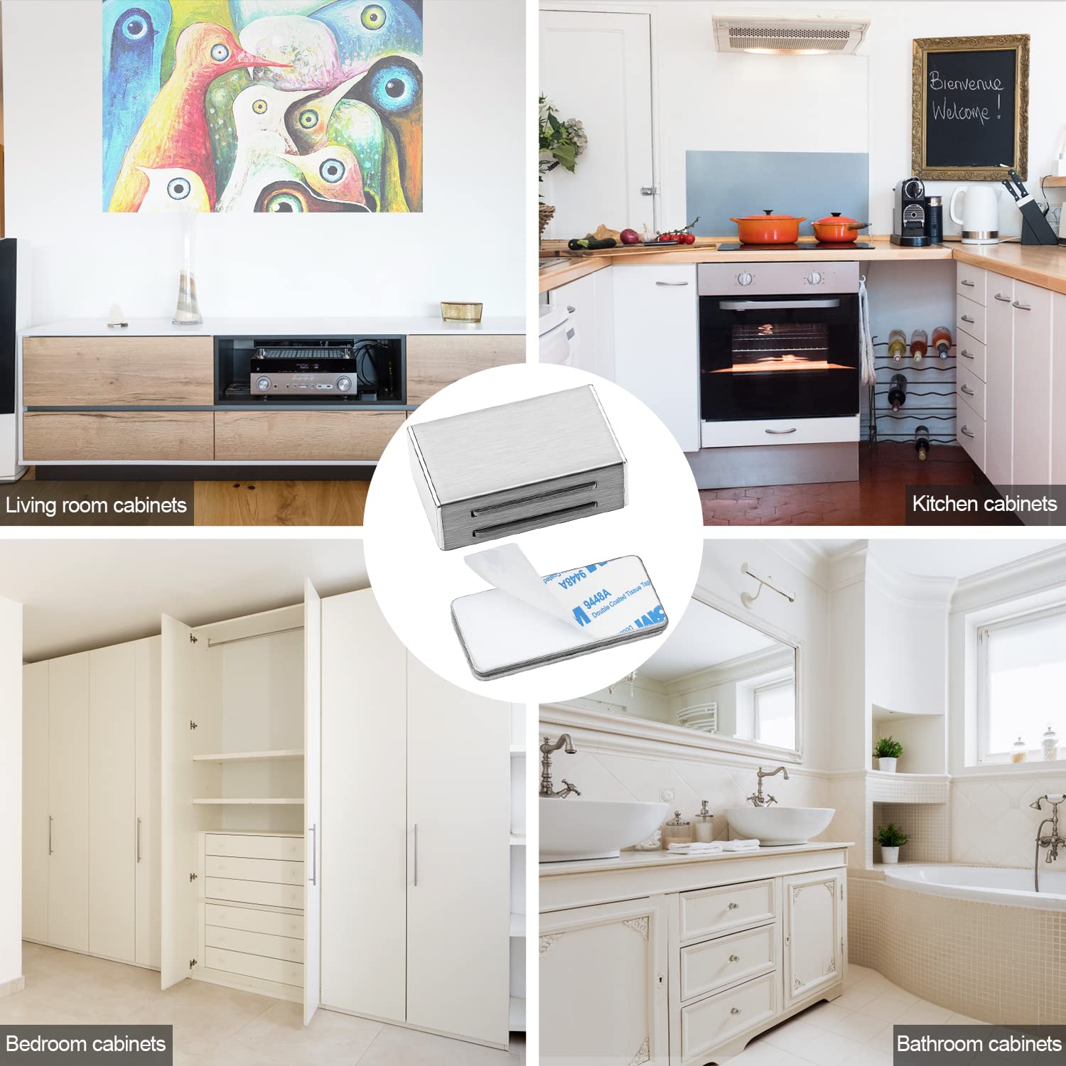 6 Pezzi Calamite per Mobili Chiusura Potenti Adesive, Calamita Serratura Magnetica Potenti Adesivi per Porta, Inox Forte ​Chiusure Magnetiche, per Ante Mobili Magnete Chiusura Mobili
