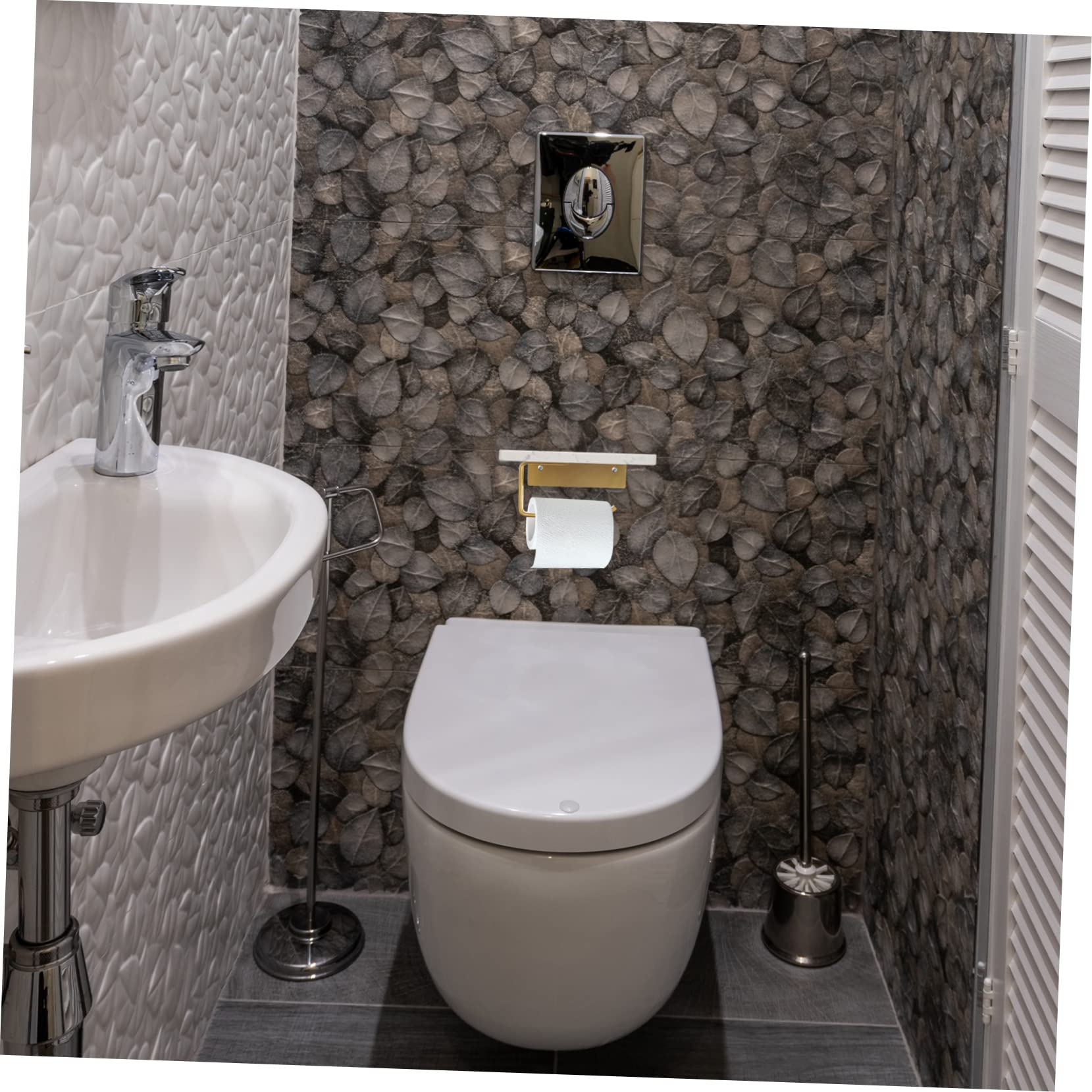 Portarrollos de Papel Higiénico Blanco de Mármol con Estante para Baño