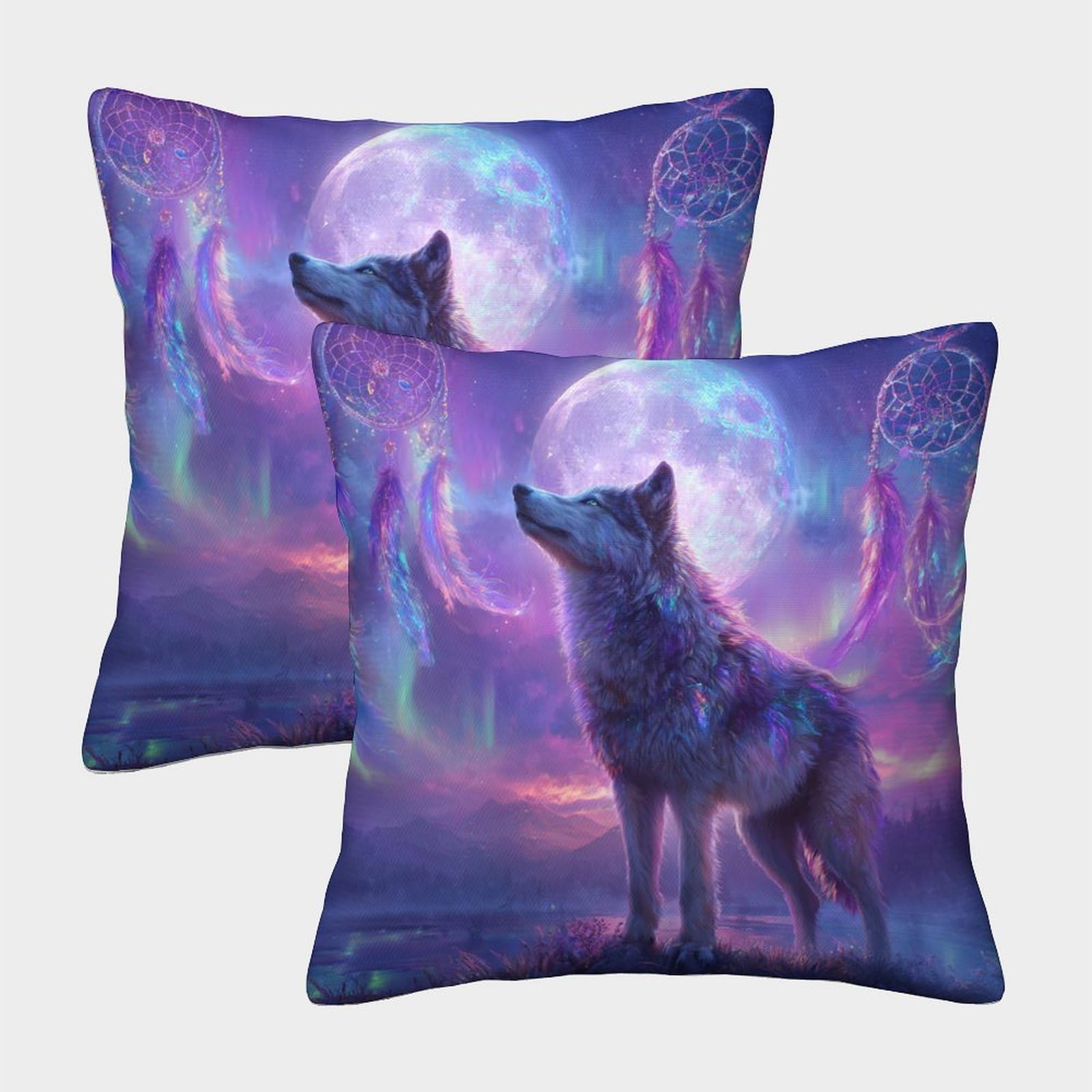 kaiyun 2 Pack Wolves, Starry Sky, Dreamcatcher Pillow Case 40x40cm Throw Pillow Case,Modern Decoration Pattern for Terrace Sofa Bedroom Indoor Outdoor Party