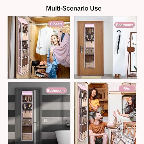 Miniatura 7 de Lirex Organizador para colgar sobre la puerta, organizador colgante de 6 bolsillos con cremallera, colgador de ropa para bufandas, sombreros,