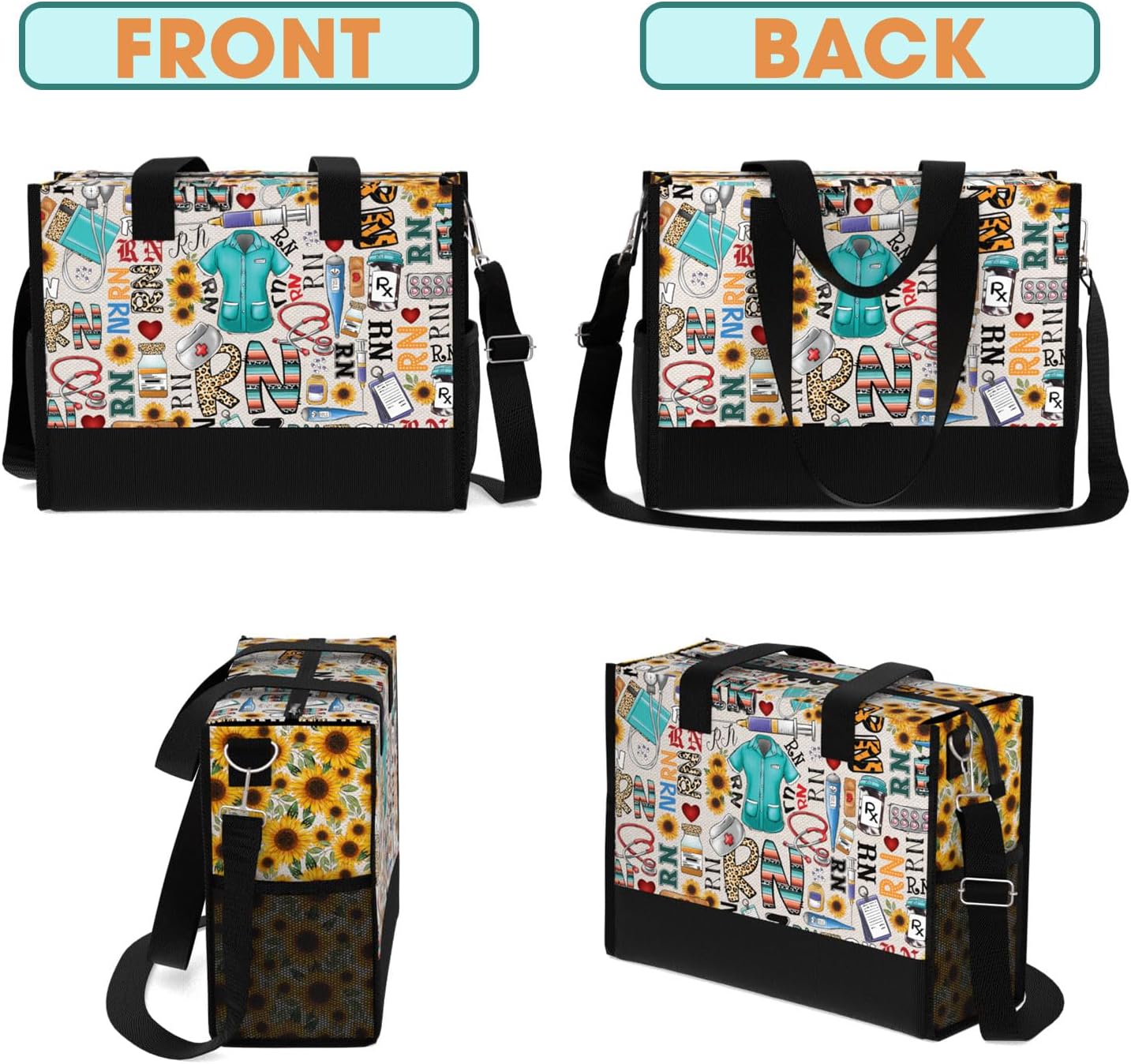 84hoods Large Tote Bag for Women with Pockets and Zipper. RN Gift for Registered Nurse.