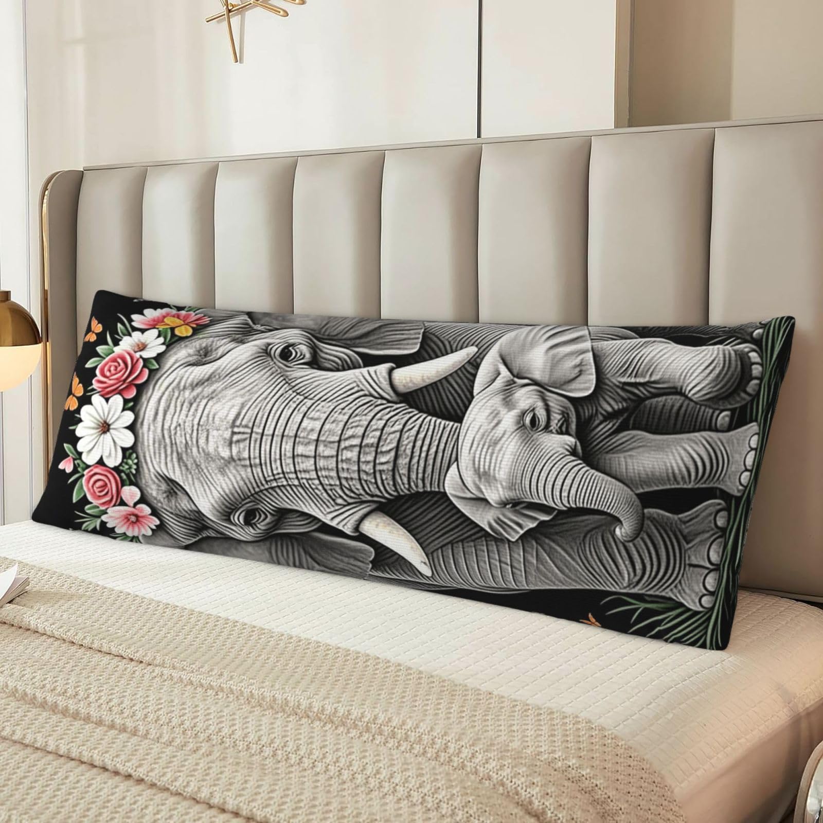 Cute Elephant Body Pillow Cover with Hidden Zipper 54"X20",Ultra Soft Microfiber Long Pillow Case Decorative Bedding Pillowcase Cushion Cover Cases for Bedroom Couch Sofa,Home Gifts