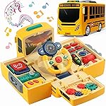 HONGTUO School Bus Toy with Sound and Light, Simulation Steering Wheel, Toddlers School Bus with Music Education, Gift for 1-3-5 Boys & Girls