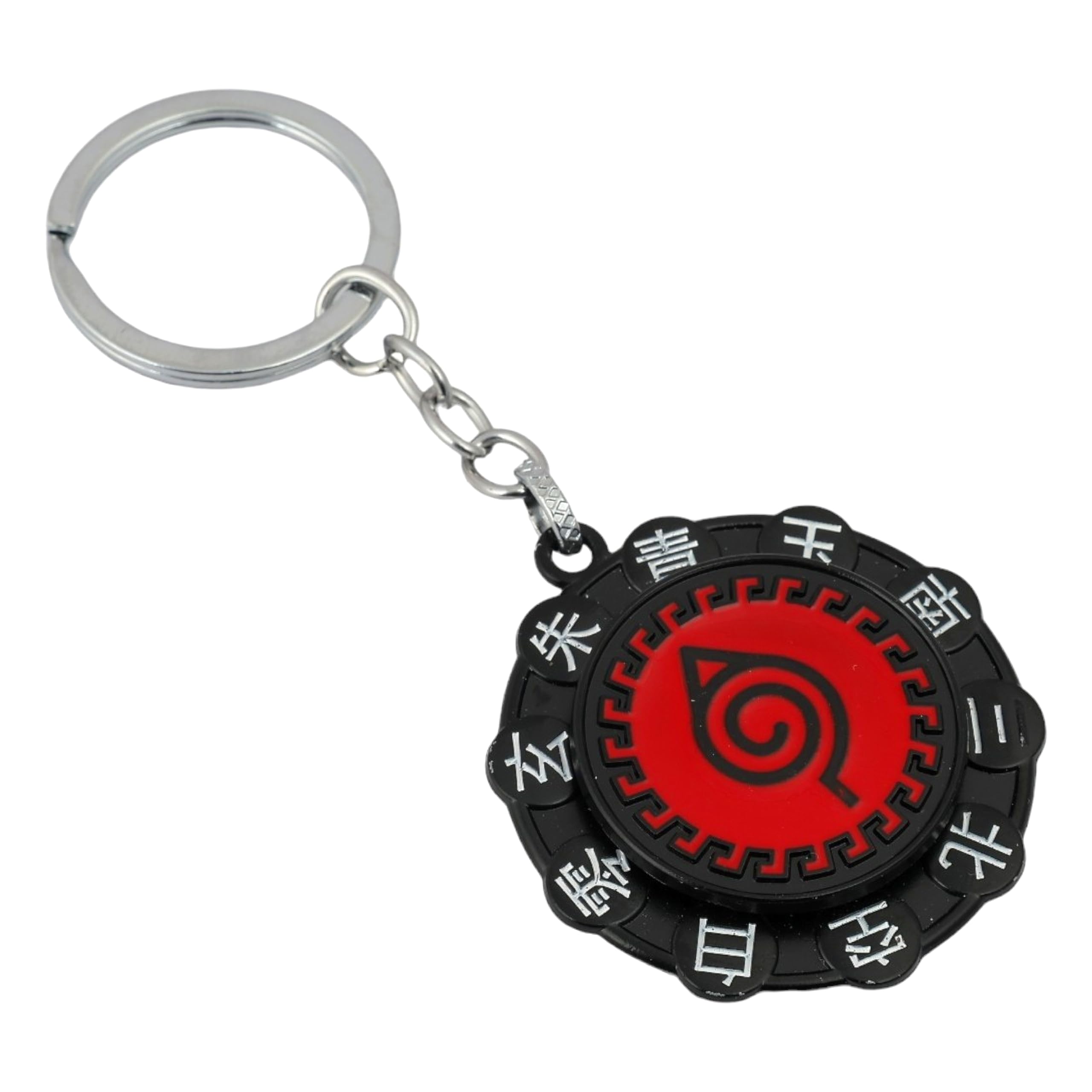 Daiyamondo Anime Silver Rotating Spinning Metal Keychain |Anime Key ring| Perfect Keychain For Anime Lover | Key ring for car Bikes | keychain for boys (Black Red Leaf) - Image 2 thumbnail