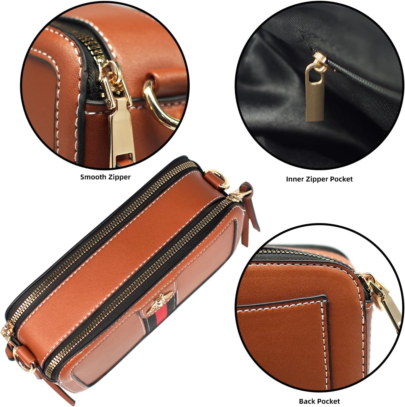 Beatfull Designer Crossbody Bag Bee Shoulder Purse for Women Trendy Wide Strap Camera Clutch PU Leather Handbag - Image 5