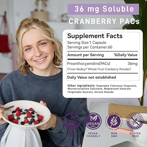 Miniatura 2 de Pastillas de arándano - Pastillas de arándano para mujeres y hombres con 36 mg de PAC solubles por cápsula para apoyo de las infecciones urinarias y