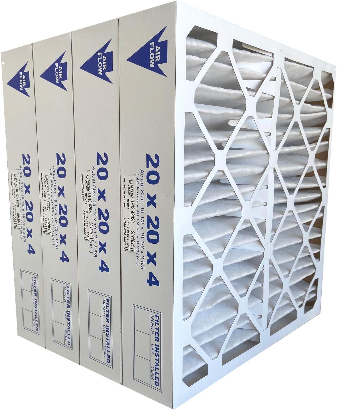 United Filter 20x20x4 MERV 13 Furnace Air Filters (Case of 4) Actual