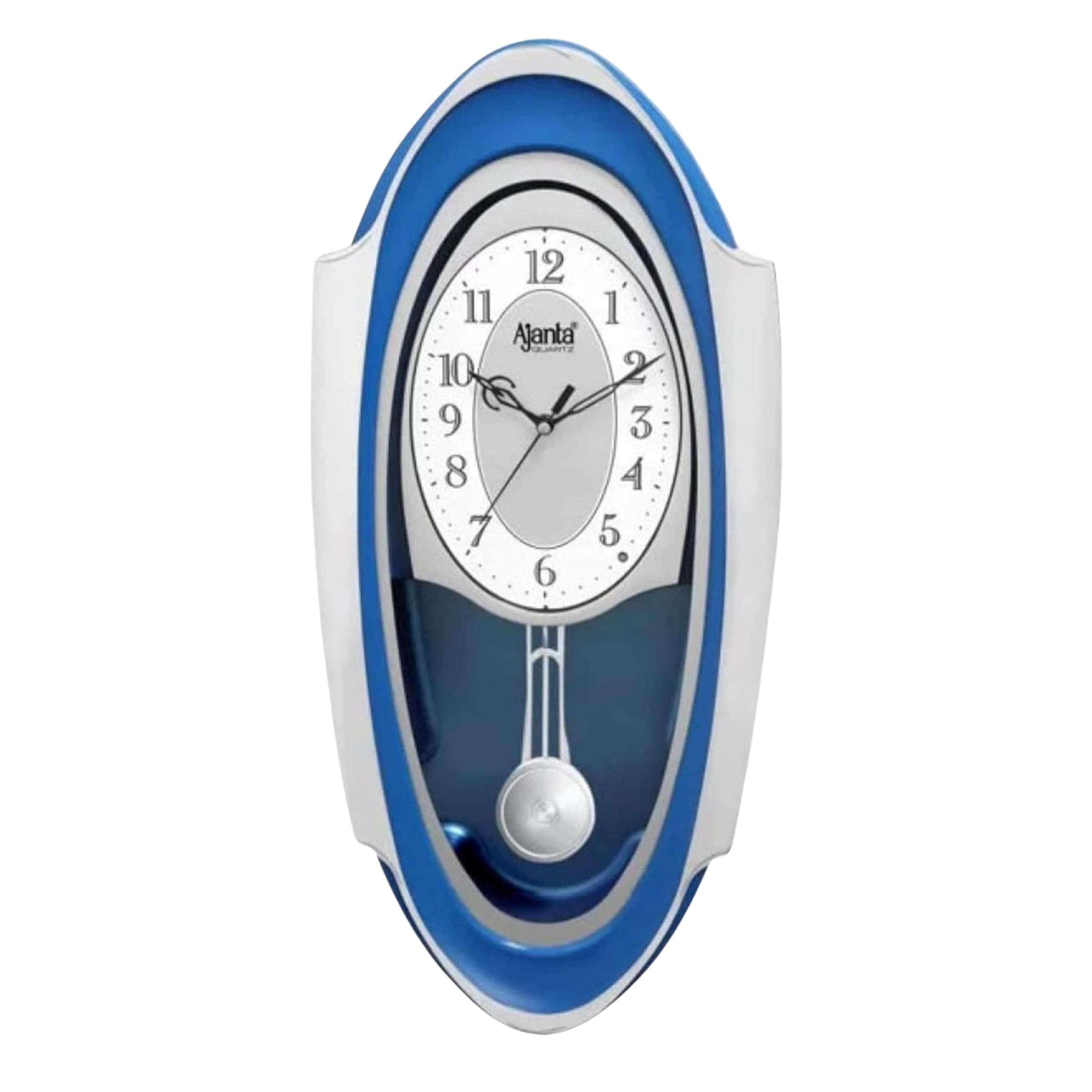 Ajanta 1627 Musical Pendulum Wall Clock – Blue | Quartz Movement | Hourly Melodies & Night Sensor | Elegant Oval Design | 50.7 x 24.9 cm