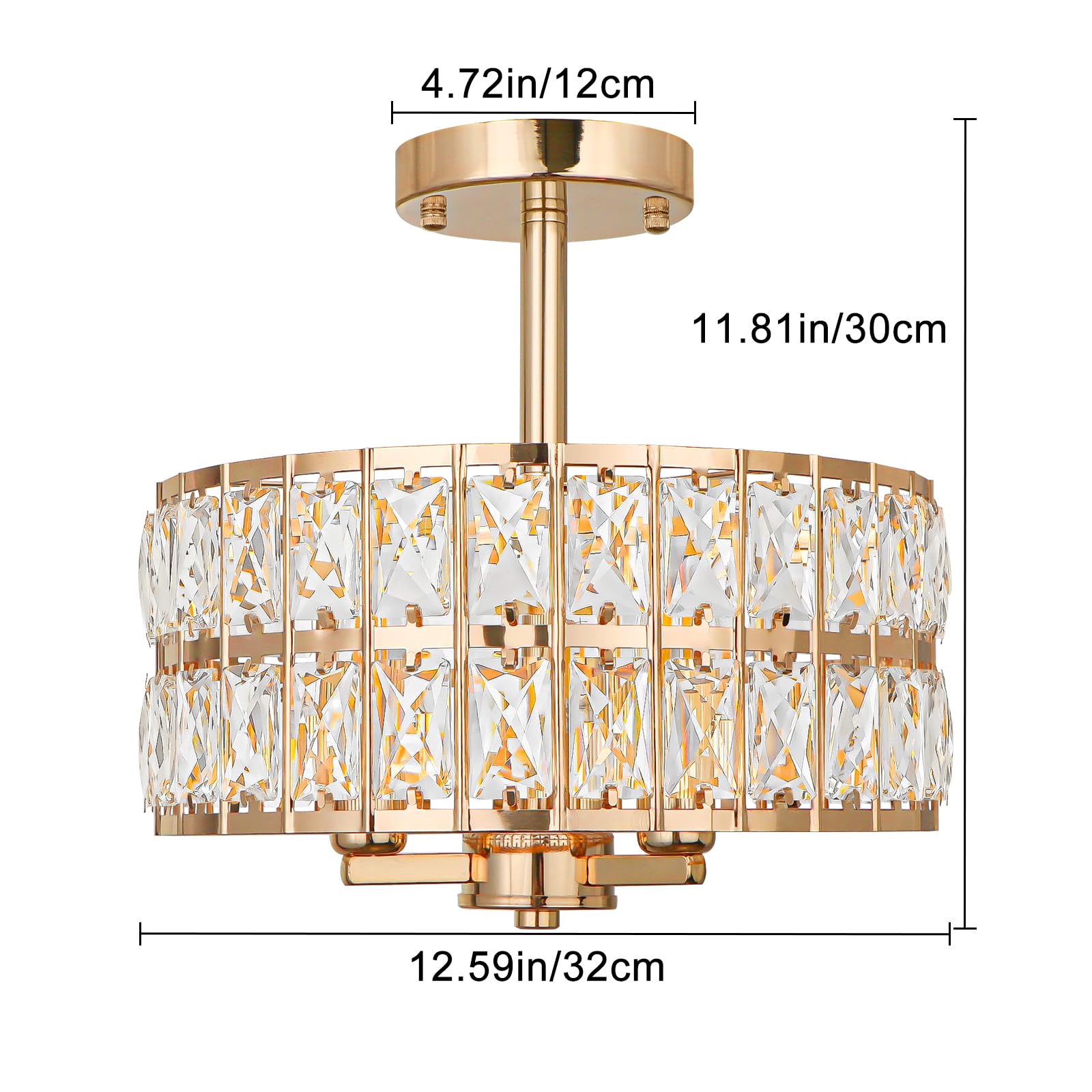 LynPon Lampadario a Soffitto Oro con Cristalli, 3 Luci E14 Lampada da Soffitto Moderna Semi-Incasso, Plafoniera Elegante in Cristallo per Soggiorno, Camera da Letto, Cucina, Corridoio, Sala da Pranzo