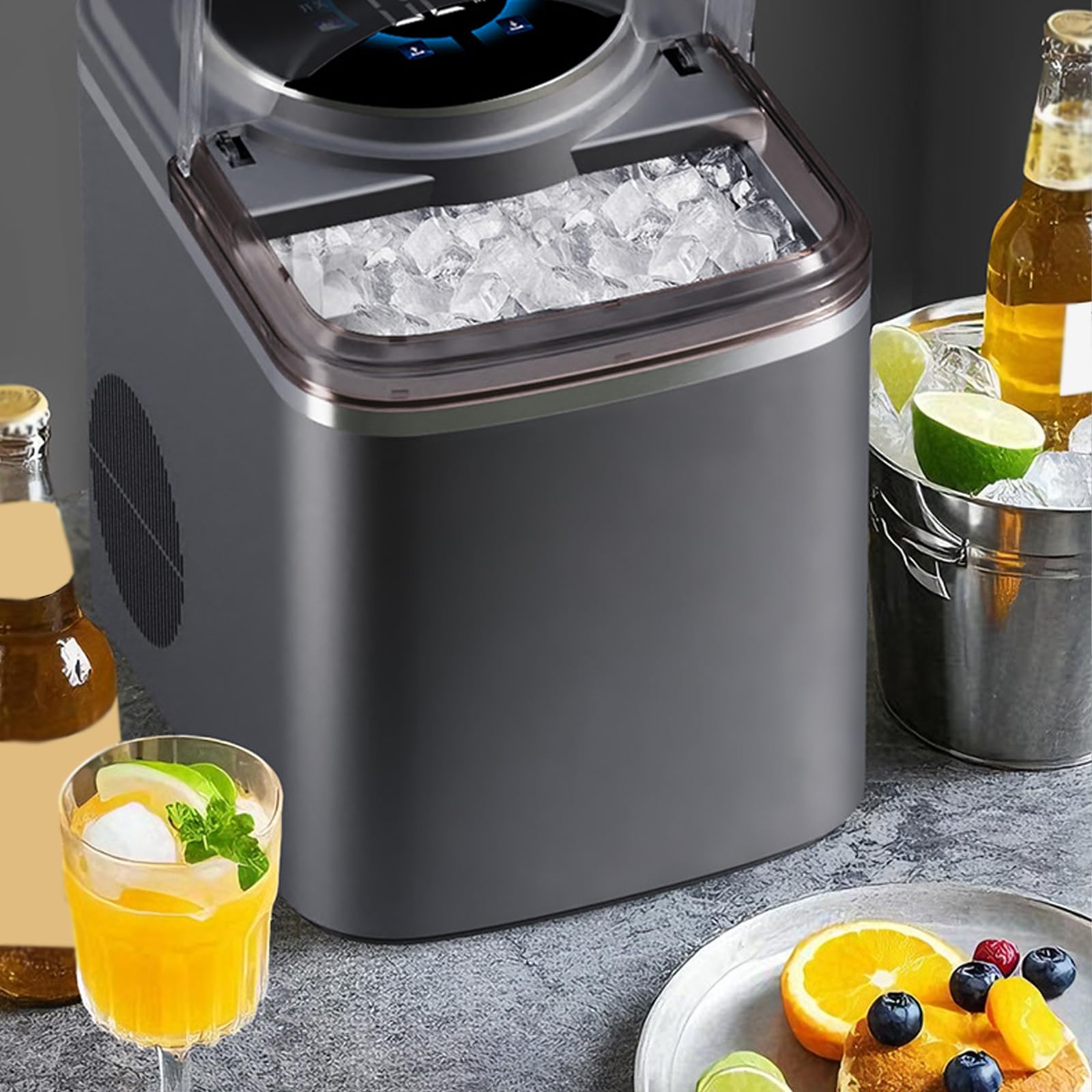 Genérico Máquina de Hielo portátil con Grosor Ajustable, fabricación rápida de Hielo en 12-15 Minutos, Pantalla Digital para Uso en el hogar, la Oficina y campamentos (Gris 12.08 * 9.33 * 15.07in)