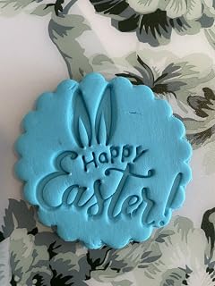 Happy Easter Bunny HE03 Cookie Stamp Fondant Embosser 6cm (2.36 inches) Made in The UK for Baking, Cooking, Fondant, Icing, Cupcake, Cookie, Cake, Biscuits, Decoration