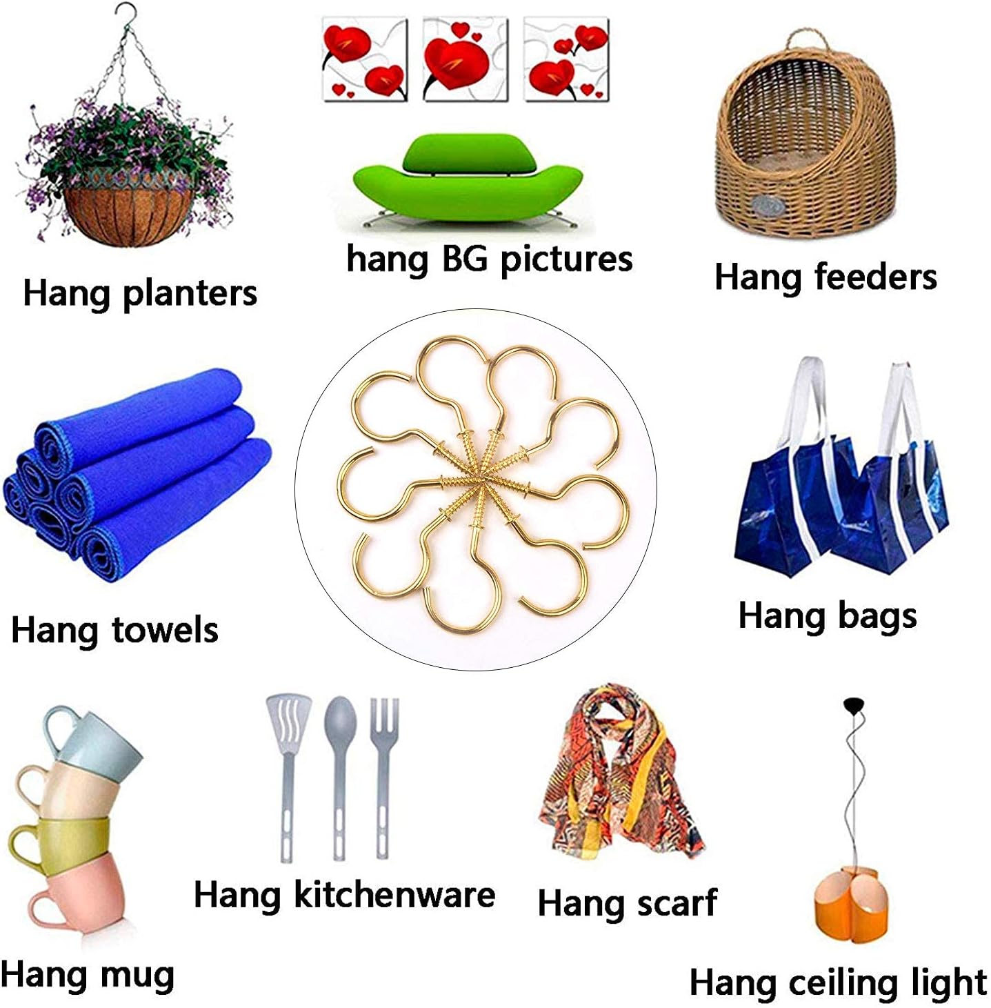 Exсluѕіvе Sресіаl Bonayuanda 50 pcs Metal Screw-in Ceiling Hooks Cup Hook,Screw Hanger for Hanging Plants Mugs Kitchen Utensils Wind Chimes 1-1/4 (Gold)