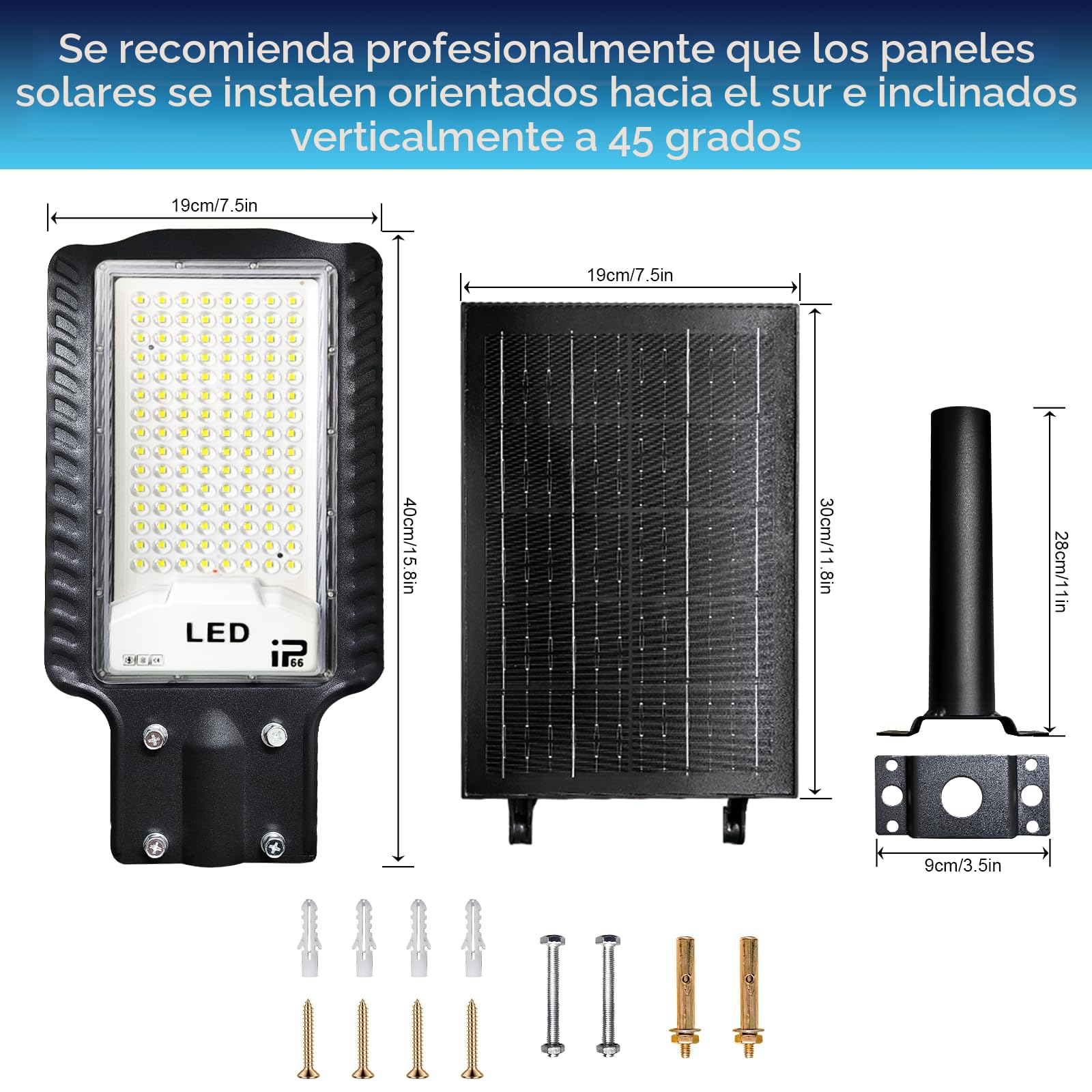 Eleganted Farola Solar Exterior, Lámpara LED Solar con Mando a Distancia, 20000LM Luces Solares LED Exterior, IP65 Impermeable, 6500K Foco Solar Exterior Temporizador para Patio, Calzadas, Calle