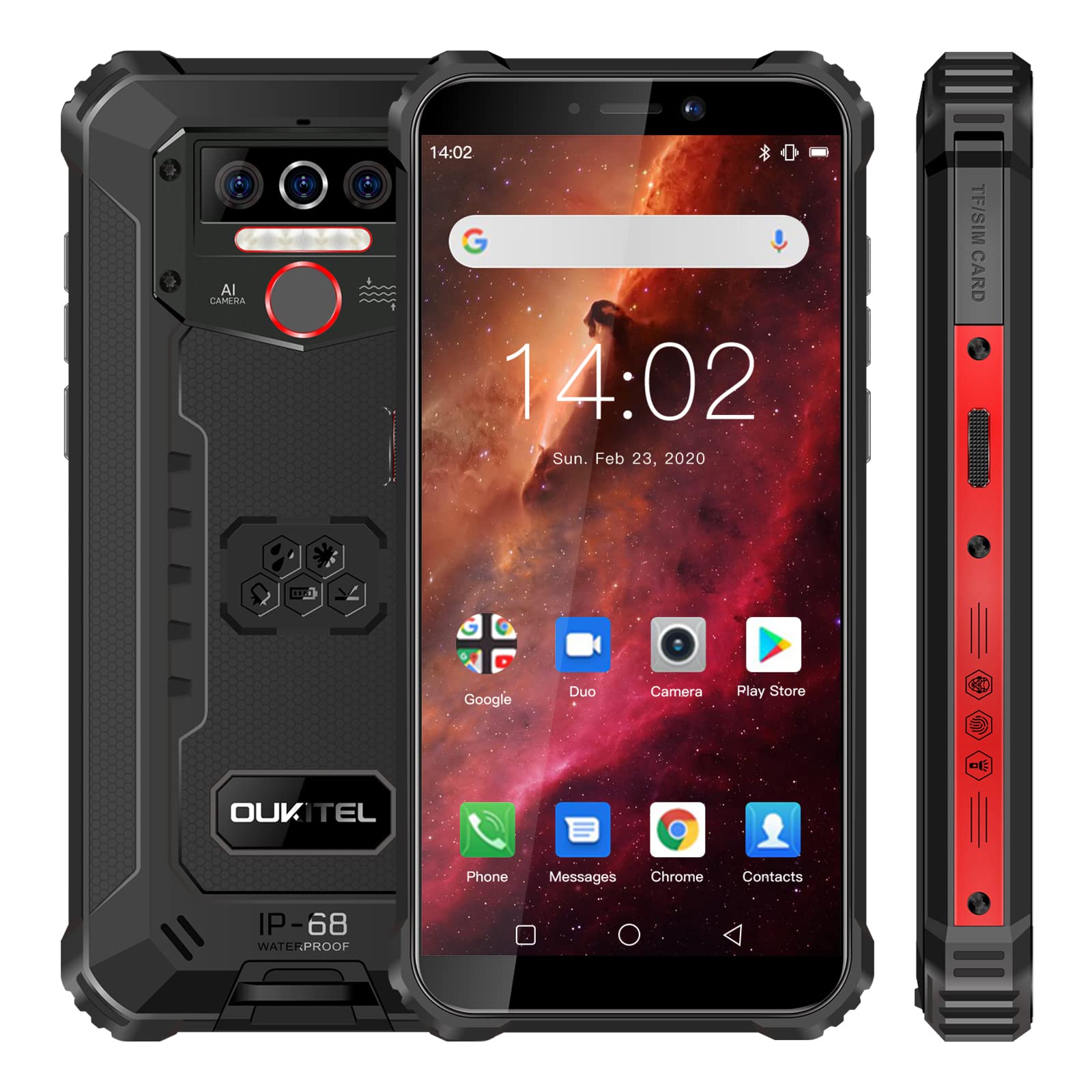 OUKITEL WP5 Rugged Smartphone, Batteria 8000mAh, Android 10 Quad-core 4GB +32GB Telefonia Cellulare, IP68 Antiurto Telefono Robusto, Display 5.5 Pollici, Triple-Camera Smartphone, Dual SIM/OTG/GPS Rosso