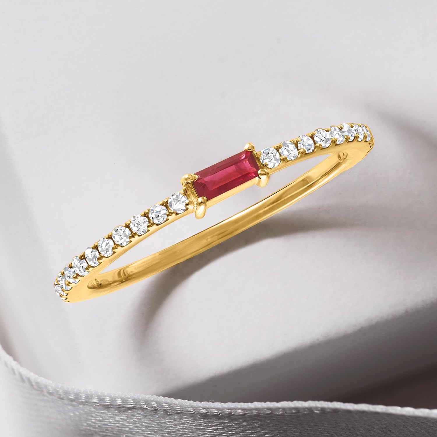 Ross-Simons Pure Collection 0.10 Carat Gemstone and .19 ct. t.w. Diamond Ring in 14kt Yellow Gold